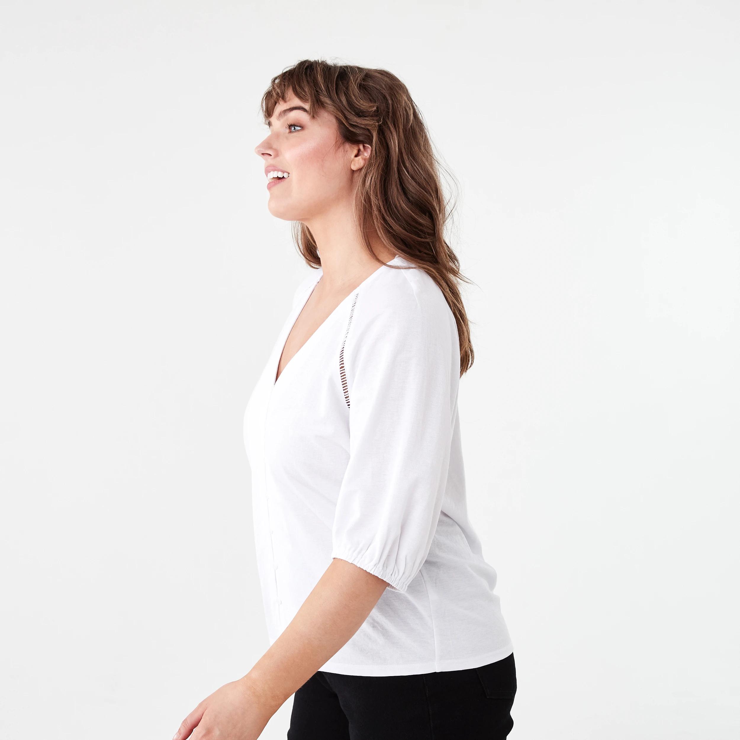 2 Short Sleeve Button Detail Top WHITE, 2 of 6