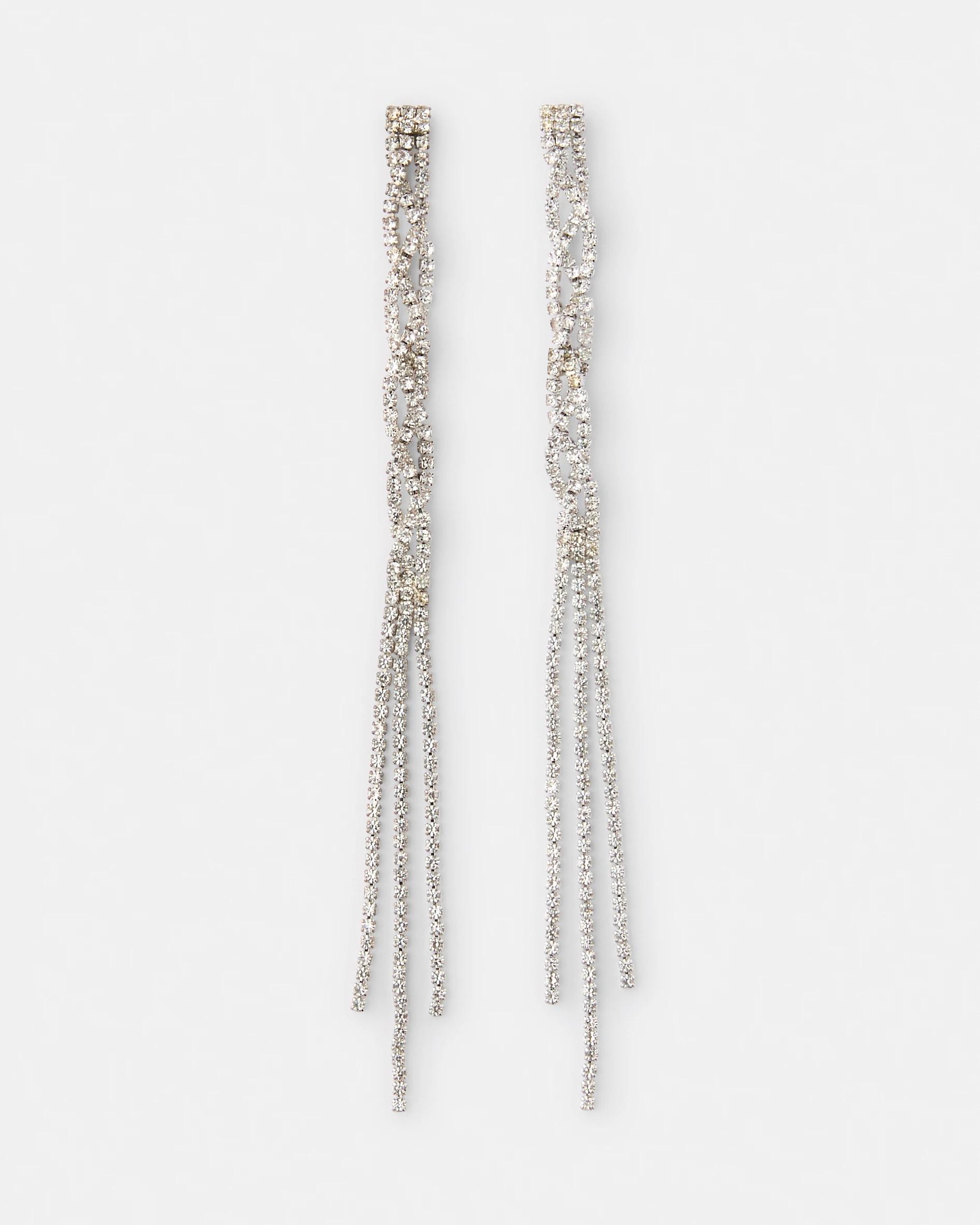 1 Twisted Diamante Drop Earrings - Silver Tone Silver, 1 of 4