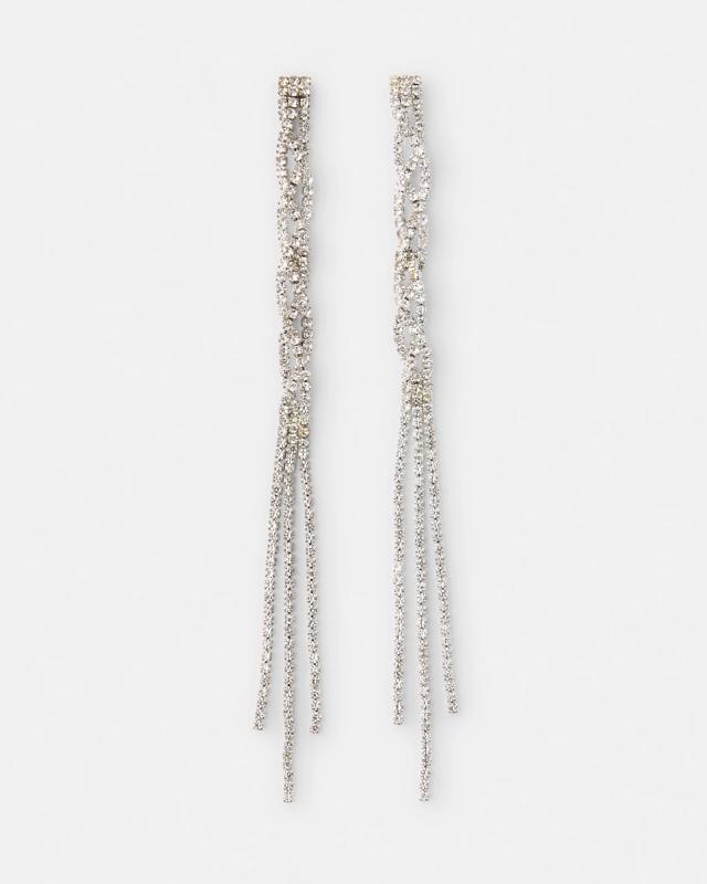Twisted Diamante Drop Earrings - Silver 