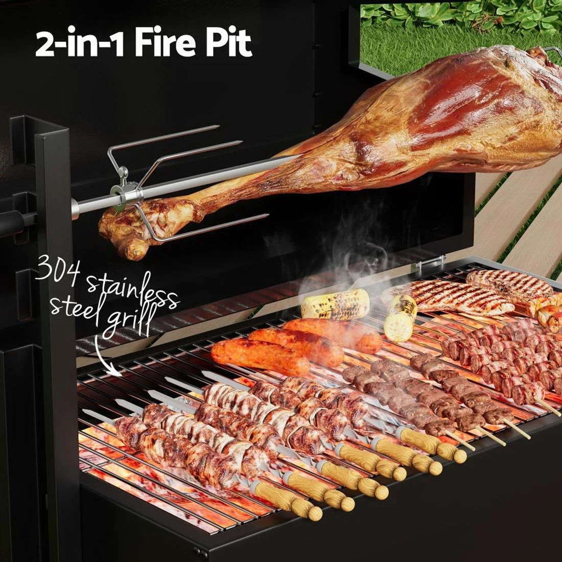 3 Grillz BBQ Grill Charcoal Electric Smoker Roaster - Black, 3 of 3