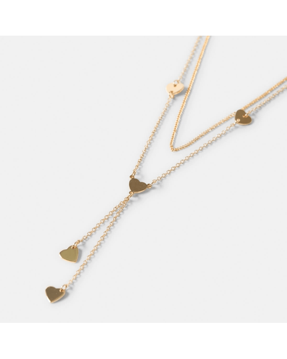 Layered Heart Charm Necklace - Gold Tone