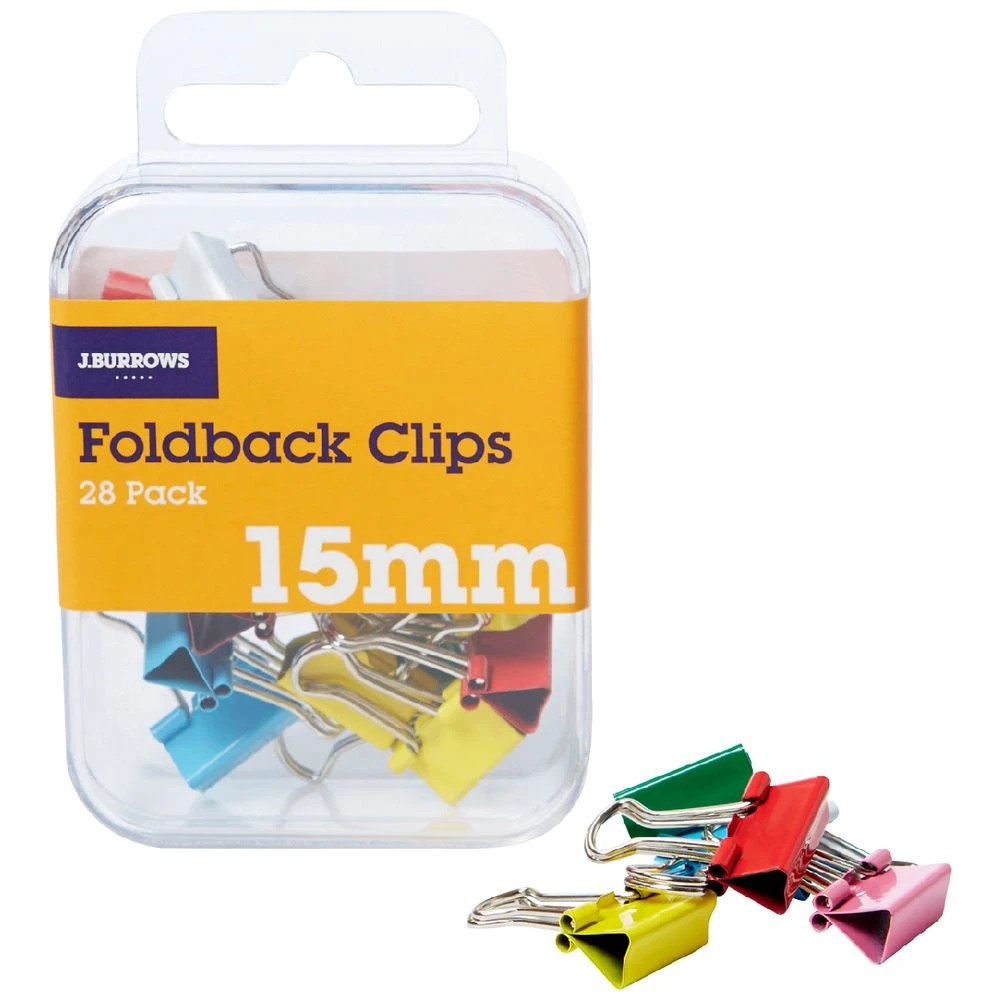 1 J.Burrows 15mm Foldback Clips Assorted 28 Pack, 1 of 3
