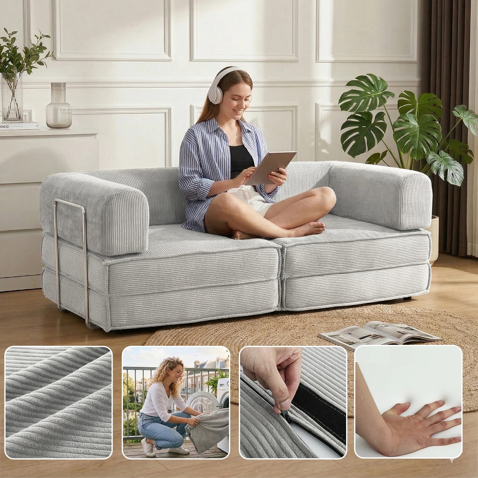 6 Artiss Convertible Folding Sofa Bed - Grey, 6 of 9