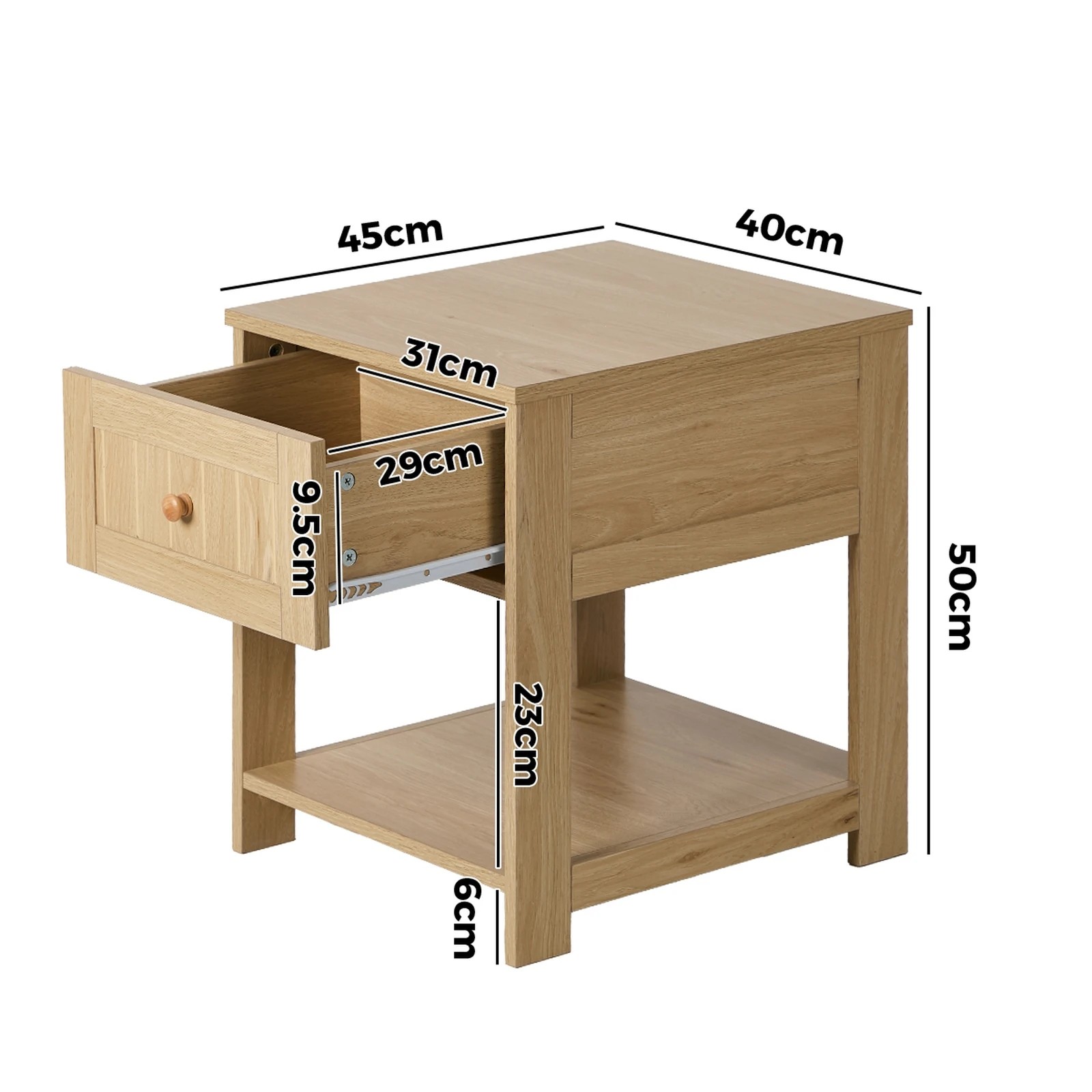 2 Oikiture Bedside Table Side End 1 Drawer Storage Shelf Nightstand - Natural, 2 of 8