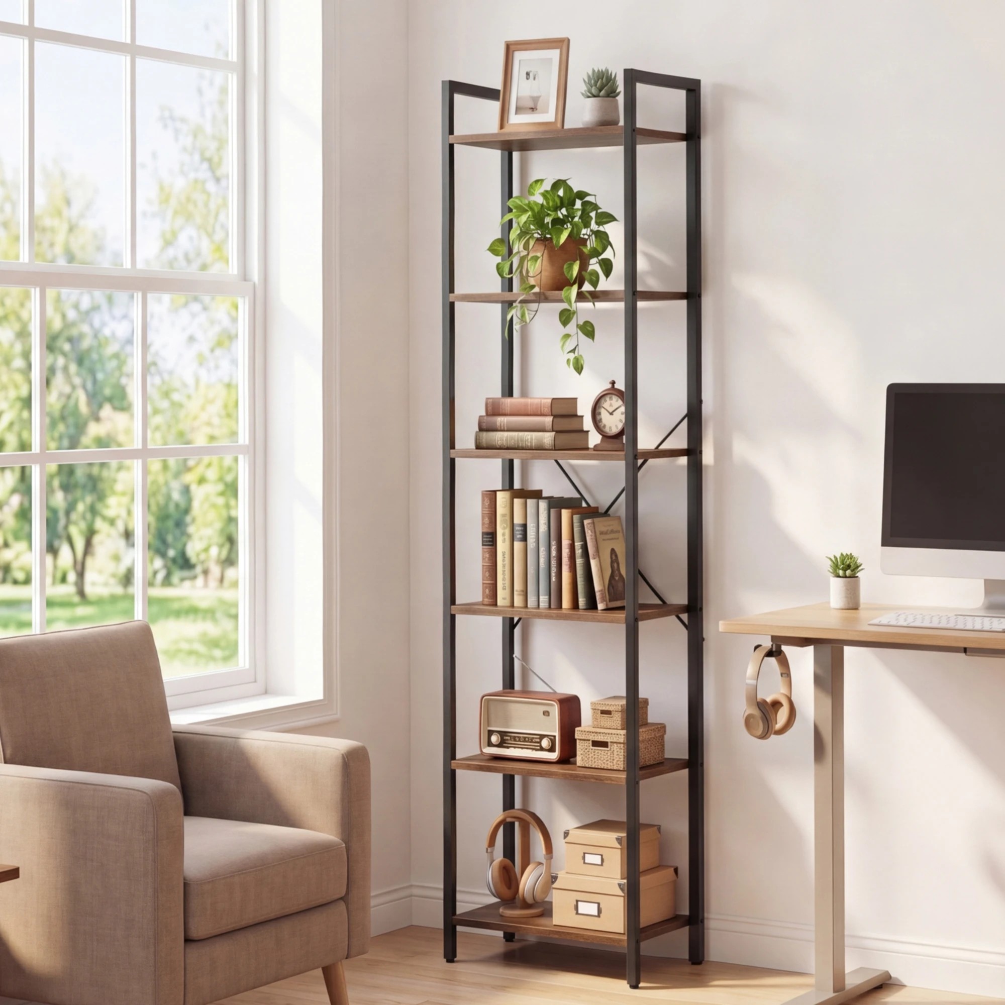 6 Levede 6 Tier Bookshelf Tall Bookcase Storage Shelf Display Rack Living Room, 6 of 8