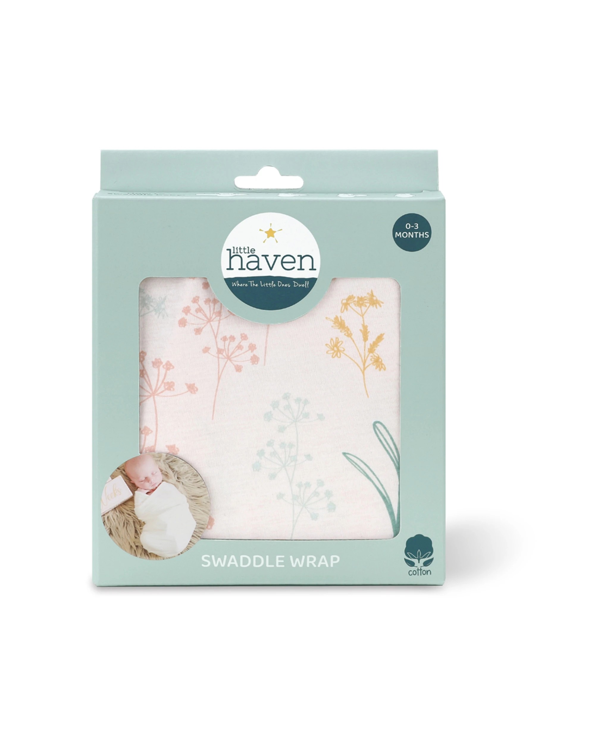 2 Little Haven Cotton Hooded Swaddle Wild Flower 0-3 Months Adjustable Tabs - Multi, 2 of 3