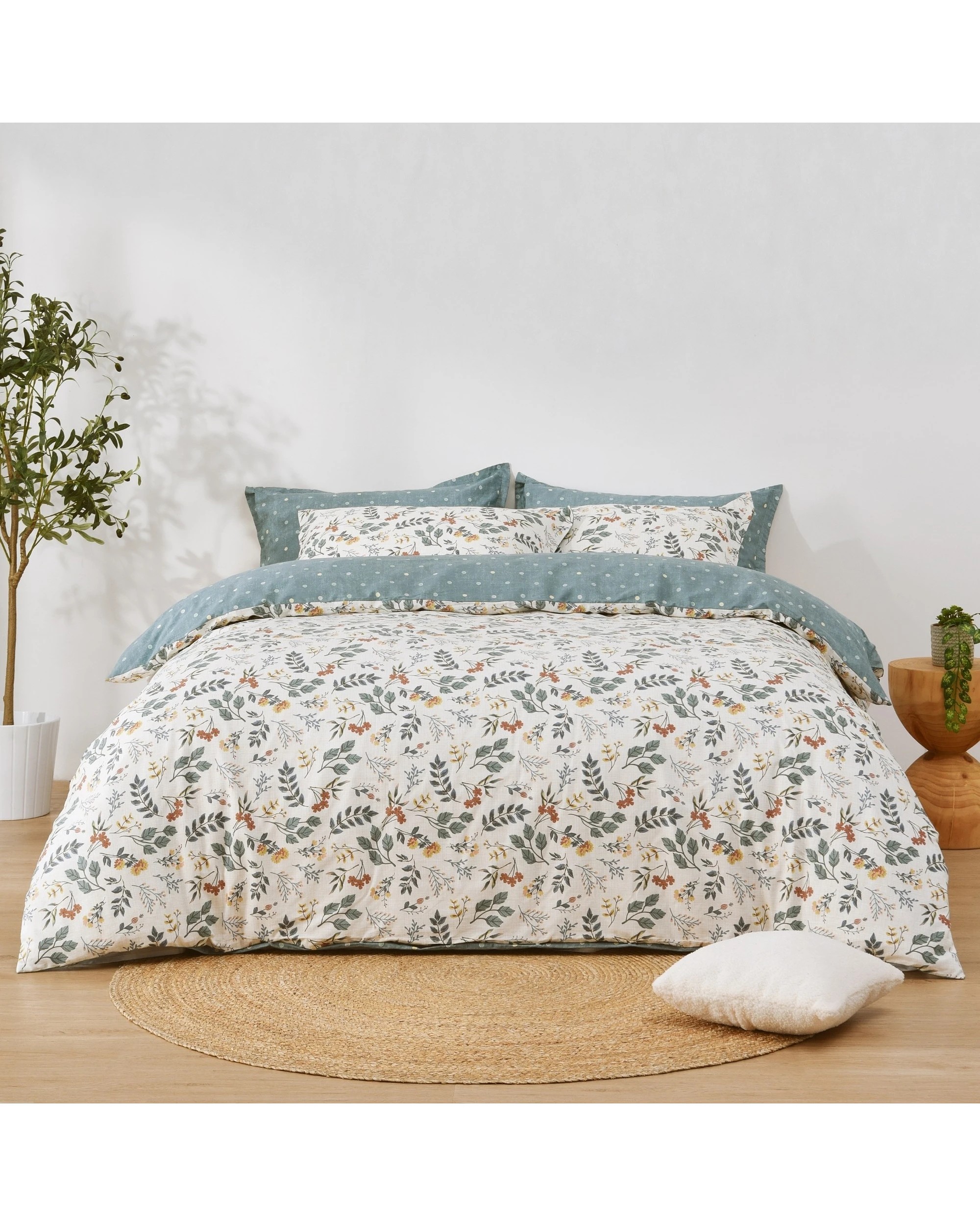 6 Dreamaker Vermont 100% Cotton Reversible Quilt Cover Set - Double Bed - Floral Teal, 6 of 7
