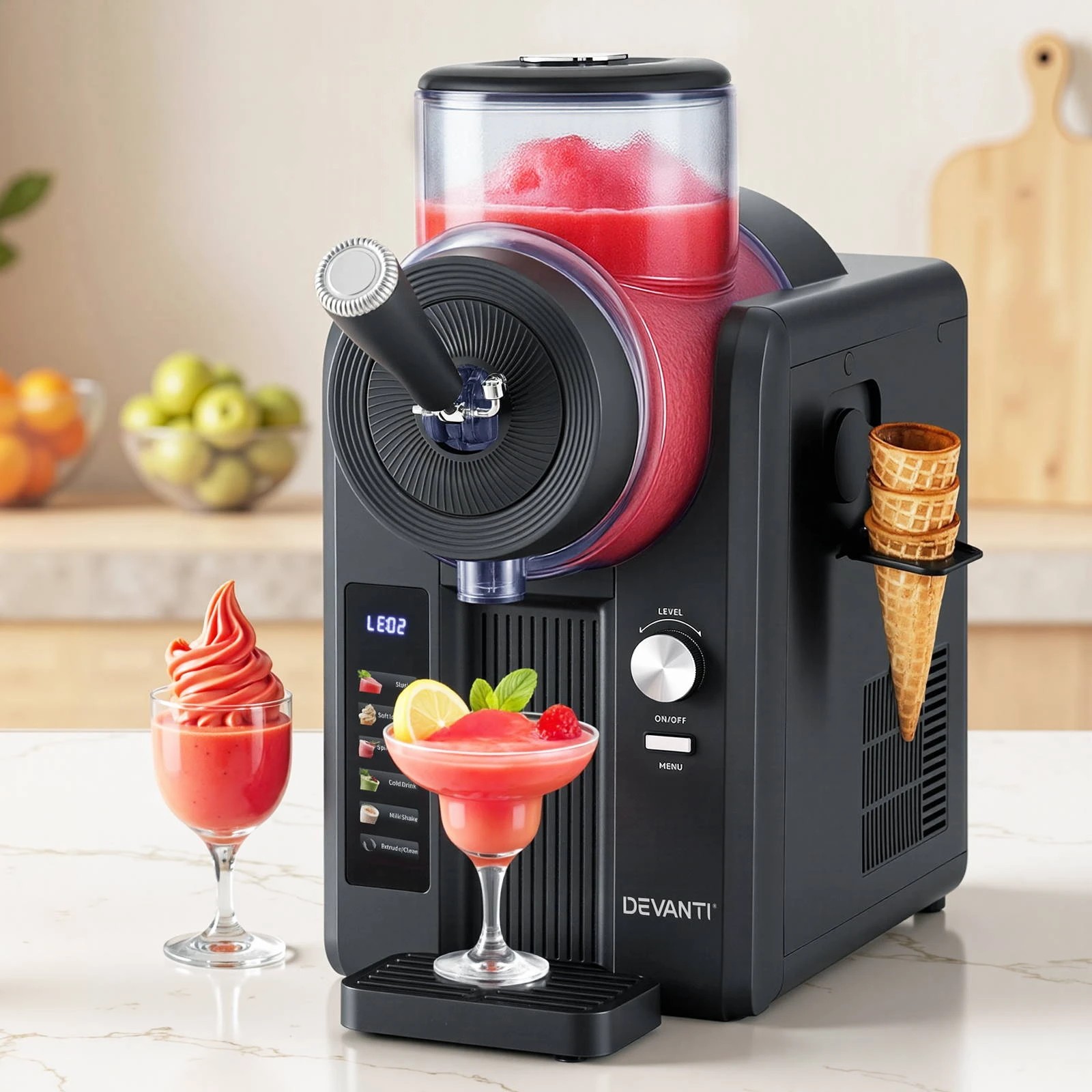 9 Devanti 6in1 Slushie Machine Ice Cream Maker 2L Frozen Smoothies Milkshakes - Black, 9 of 9