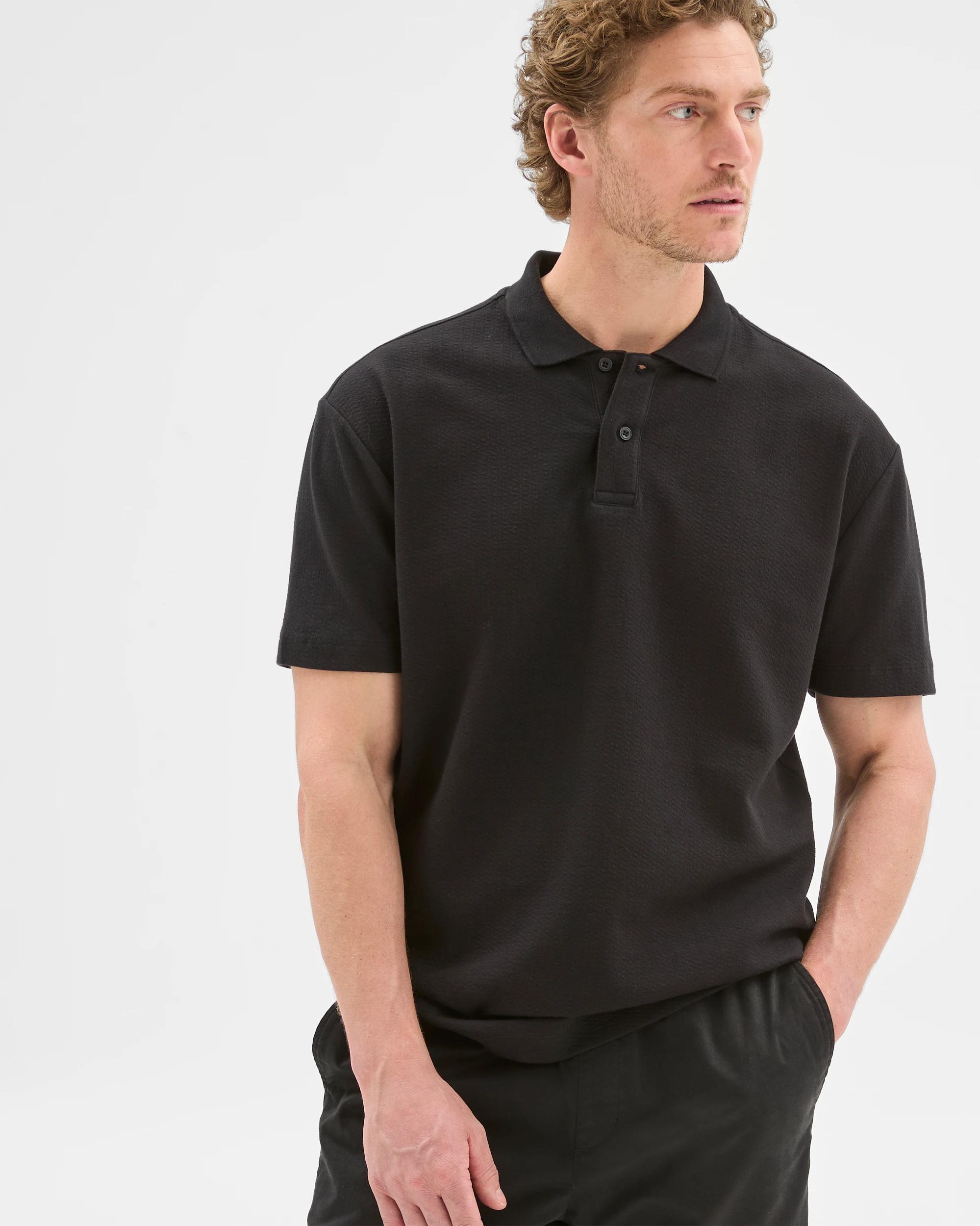 3 Target Australian Cotton Blend Textured Polo Shirt BLACK, 3 of 6
