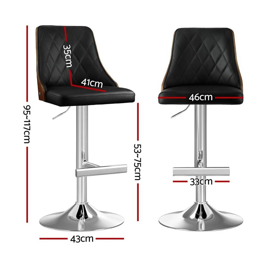 2 Artiss 2X Bar Stool Wood Swivel Adjustable Kitchen Counter Stool Leather - Black, 2 of 6