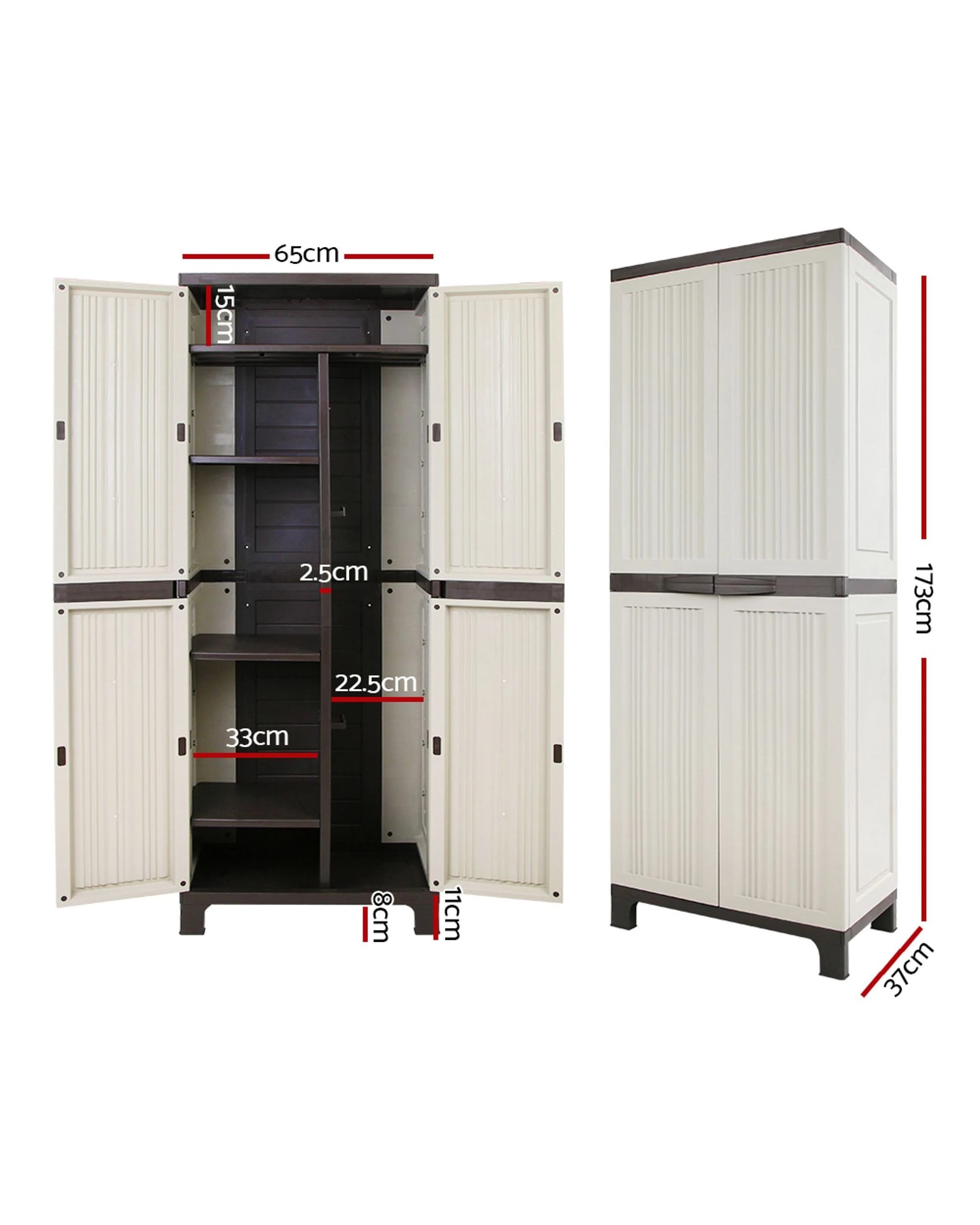 2 Gardeon Outdoor Storage Cabinet Box 173cm Lockable Cupboard Sheds Garage Adjustable
 - White, 2 of 3