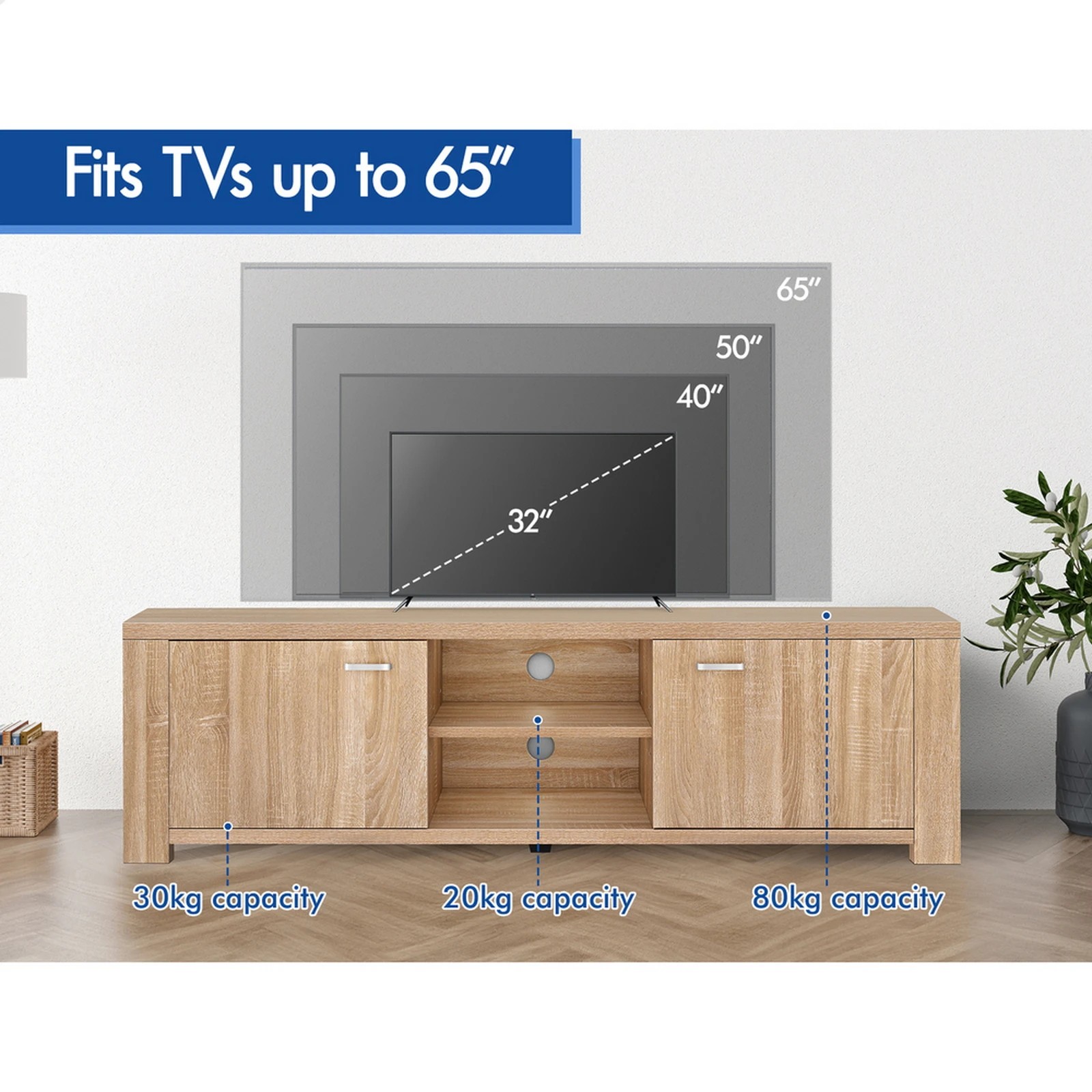 9 Alfordson TV Cabinet Entertainment Unit Stand Storage Shelf 160cm - Wood, 9 of 10