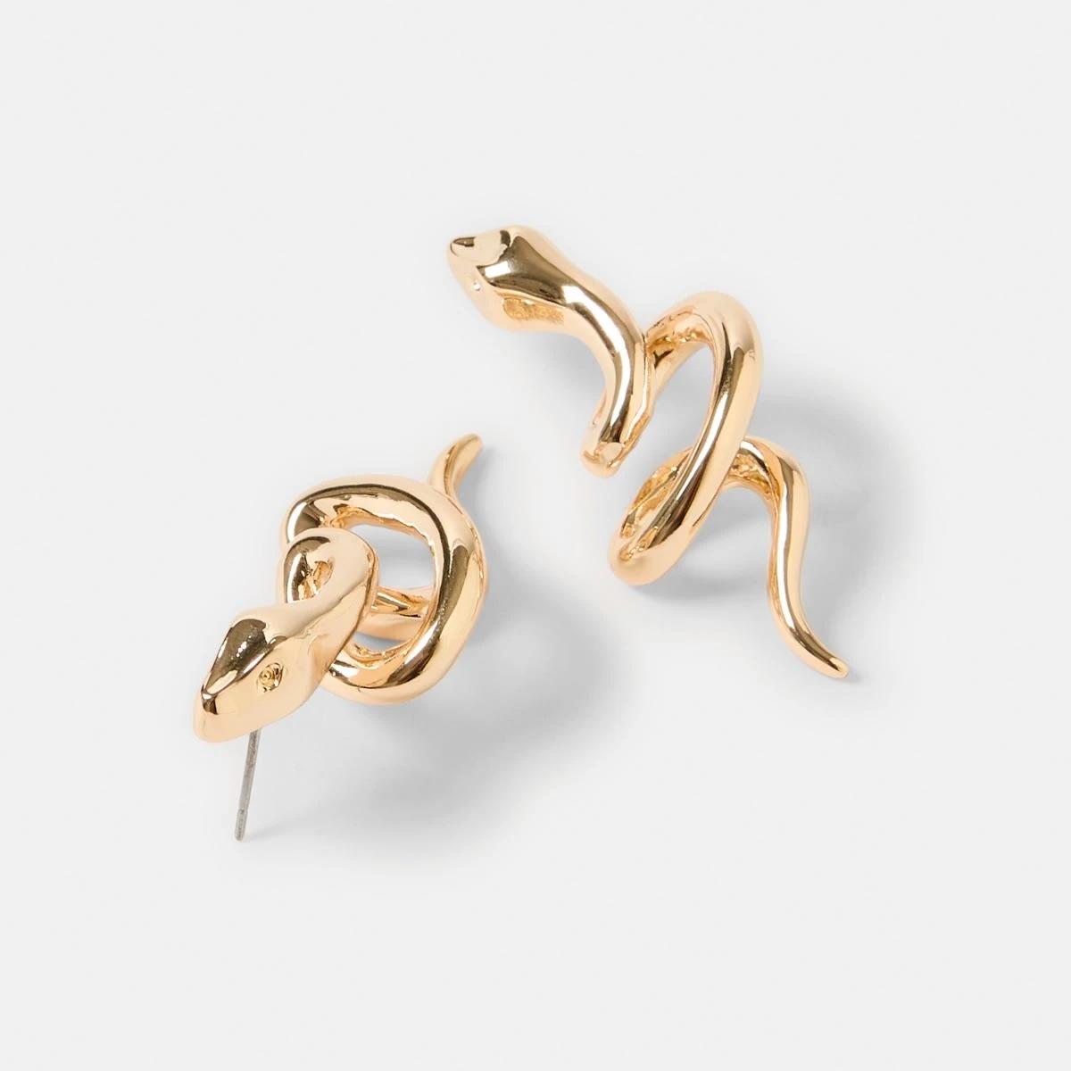 3 Snake Stud Earrings - Gold Tone Gold, 3 of 5