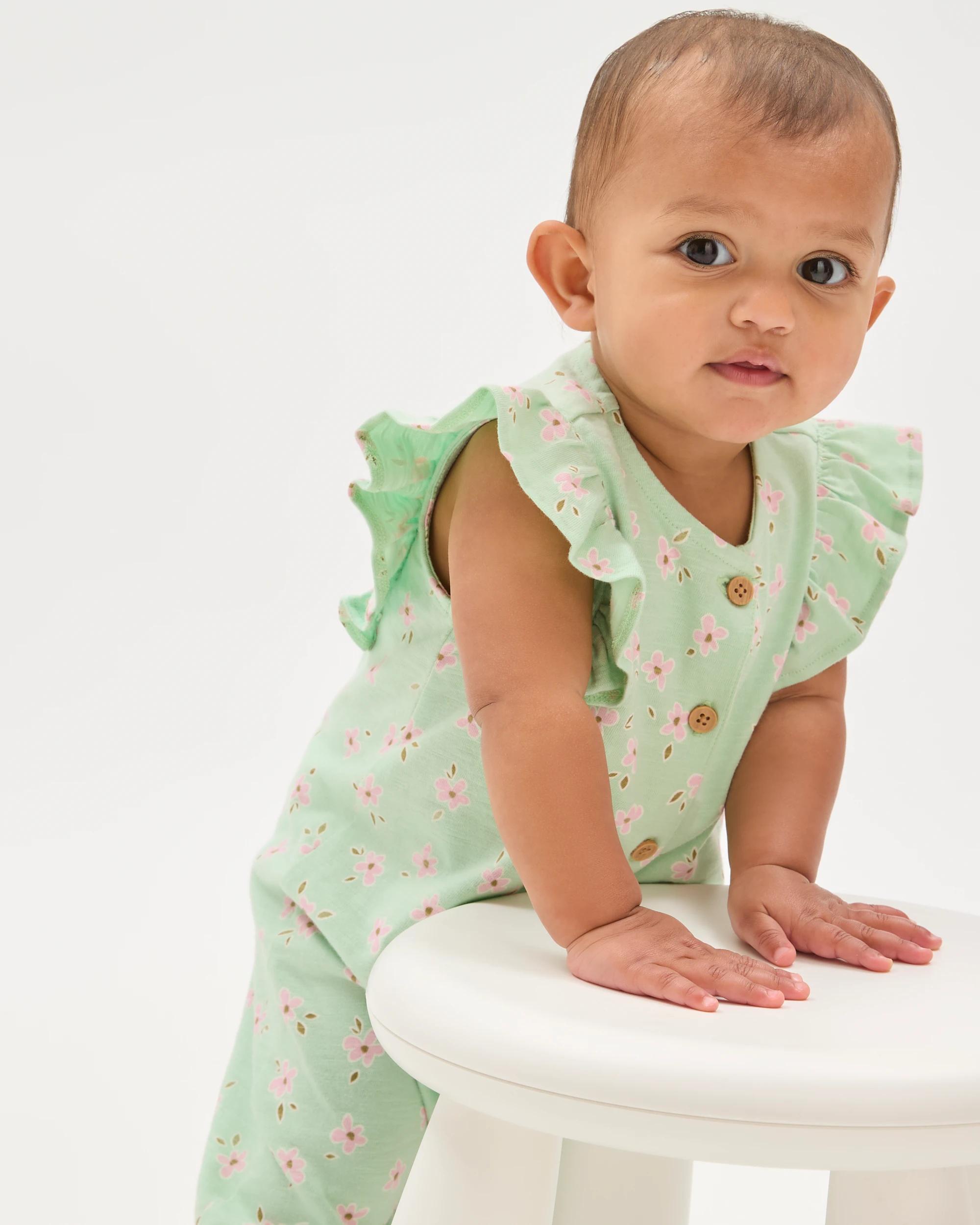 2 Target Baby Girls Organic Cotton Jersey Print Jumpsuit DAISY GREEN, 2 of 5