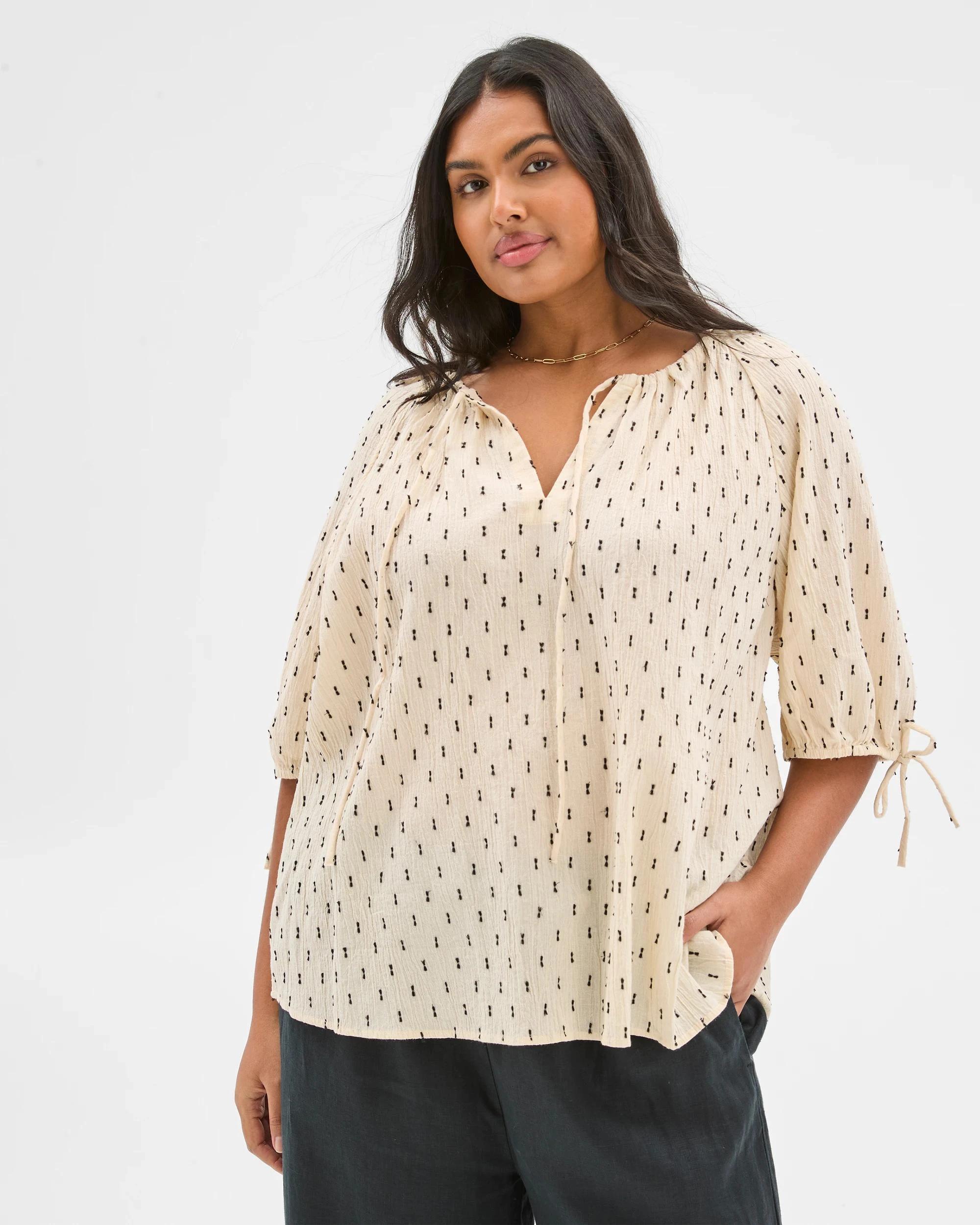 2 Target Plus Size Puff Sleeve Dobby Blouse ASH BROWN, 2 of 5