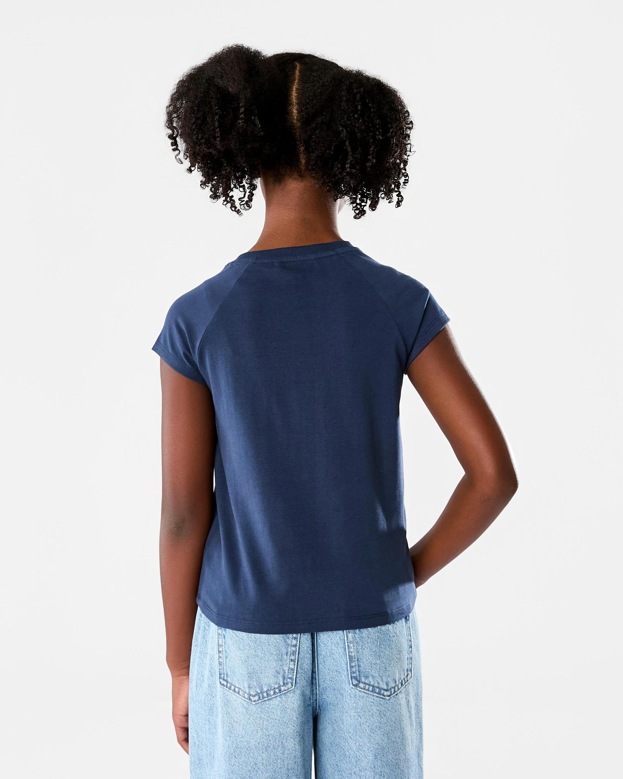 2 Short Raglan Sleeve Patchwork T-shirt Blue Text, 2 of 8