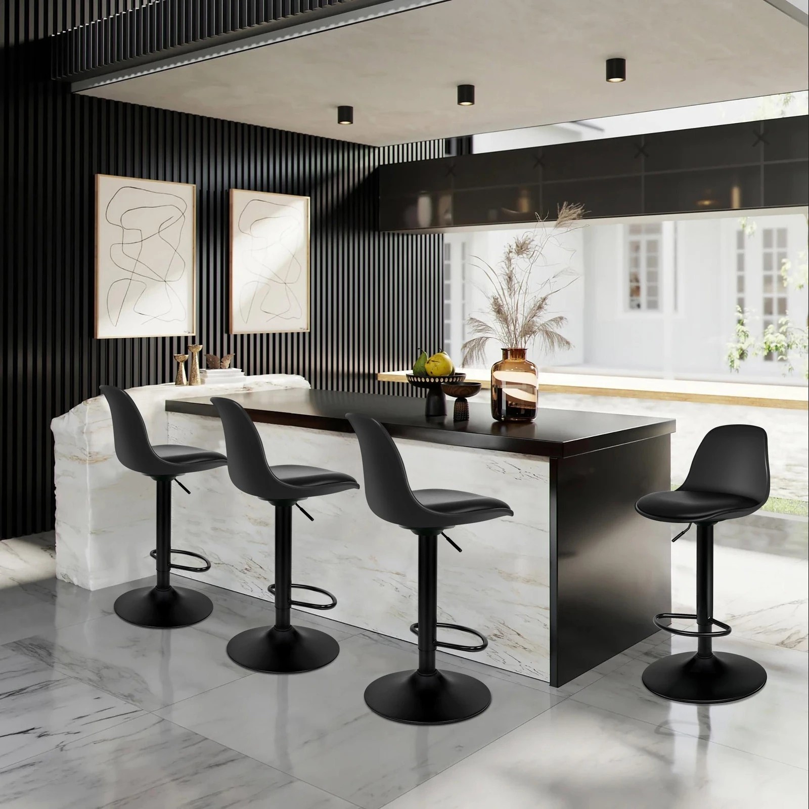 2 Alfordson 4x Bar Stools Kitchen Swivel Chair Leather Gas Lift Philip - Black, 2 of 8