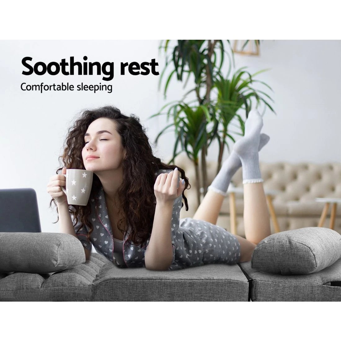 4 Artiss Lounge Sofa Bed 2-seater  Fabric - Grey, 4 of 6