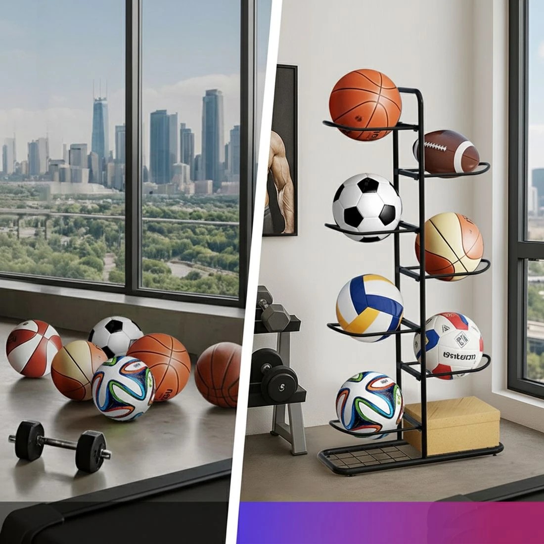 4 Everfit Ball Storage Rack Sports Equipment Organizer 7-Tier Holder for Garage - Black, 4 of 6