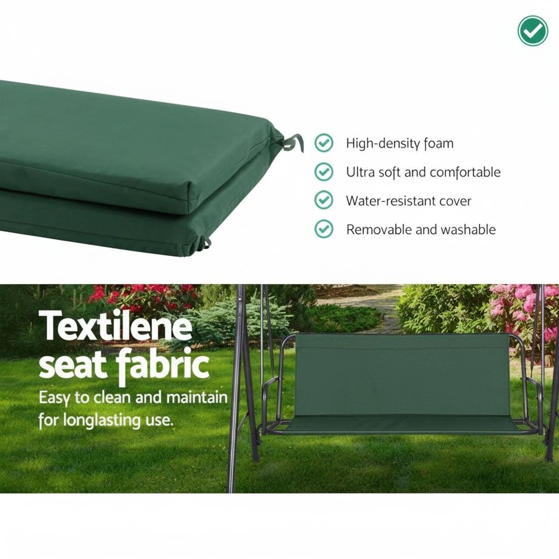 5 Gardeon Outdoor Swing Chair Garden Bench Furniture Canopy 3 Seater - Green, 5 of 7