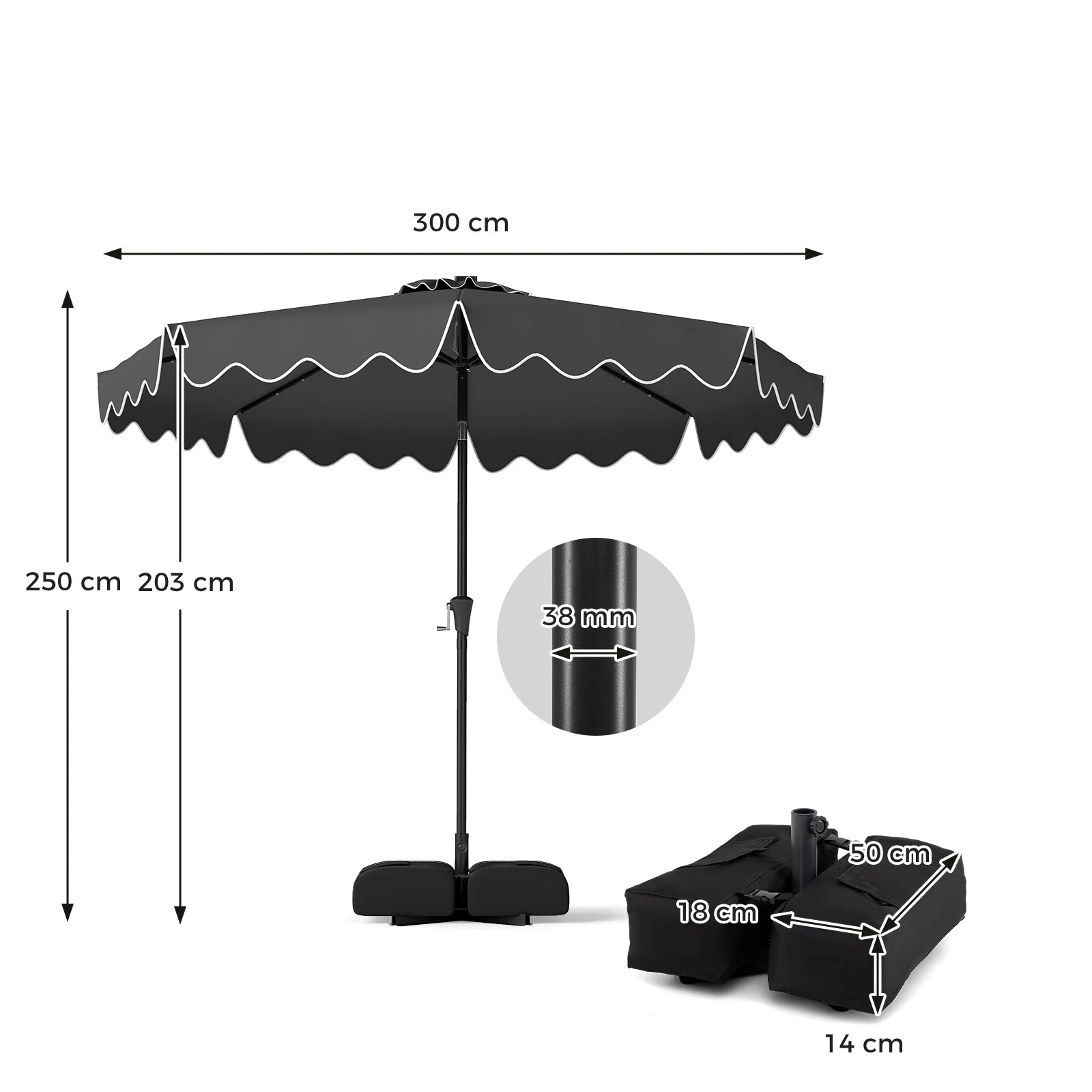 3 Costway 3M Outdoor Patio Umbrella w/32 Solar LED Lights Market Tilt Canopy - Grey, 3 of 4