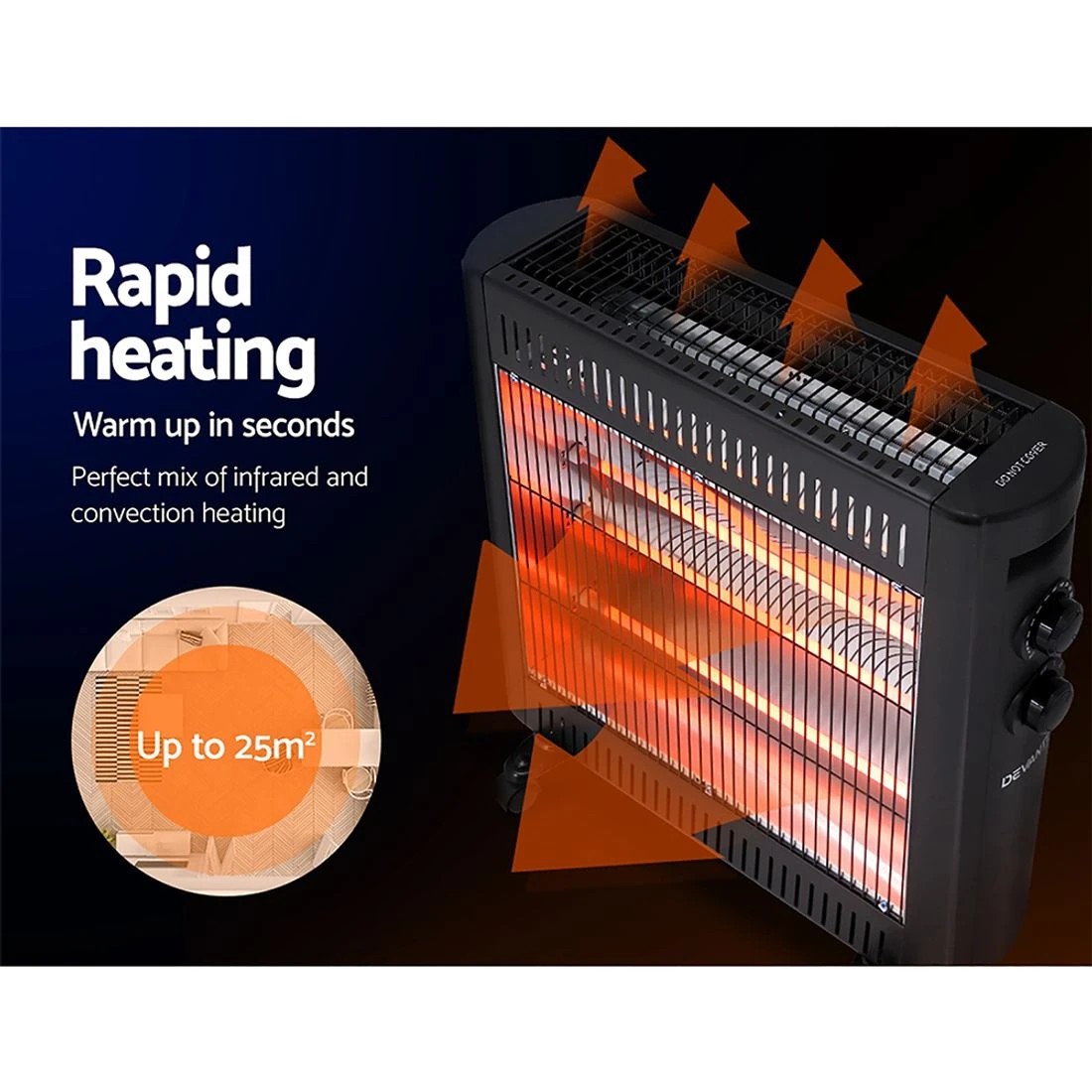 3 Devanti 2200W Infra Heater Radiant Heaters - Black, 3 of 7