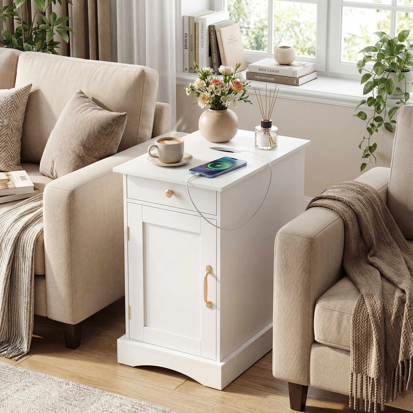 5 Cosway Bedside Table Nightstand w/Charging Station Side End Table - White, 5 of 6