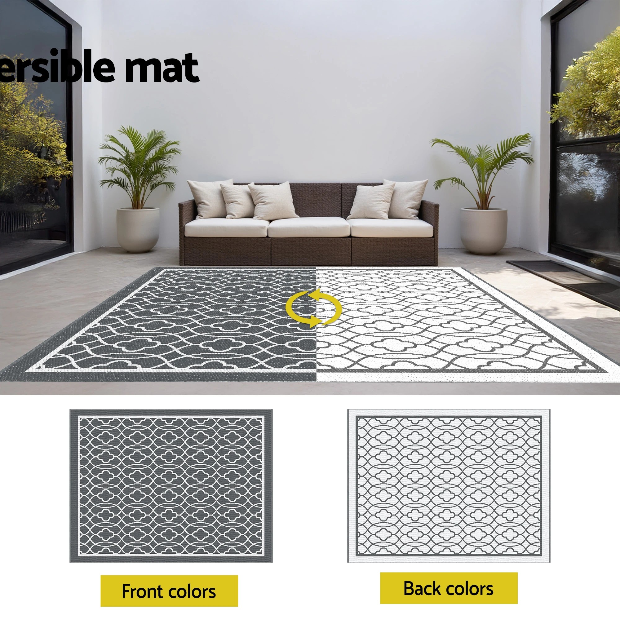 4 Gardeon Outdoor Rugs 274x366cm Large Carpet Reversible Area Mat PP Dual-Sided Patio Rug - Grey, 4 of 7