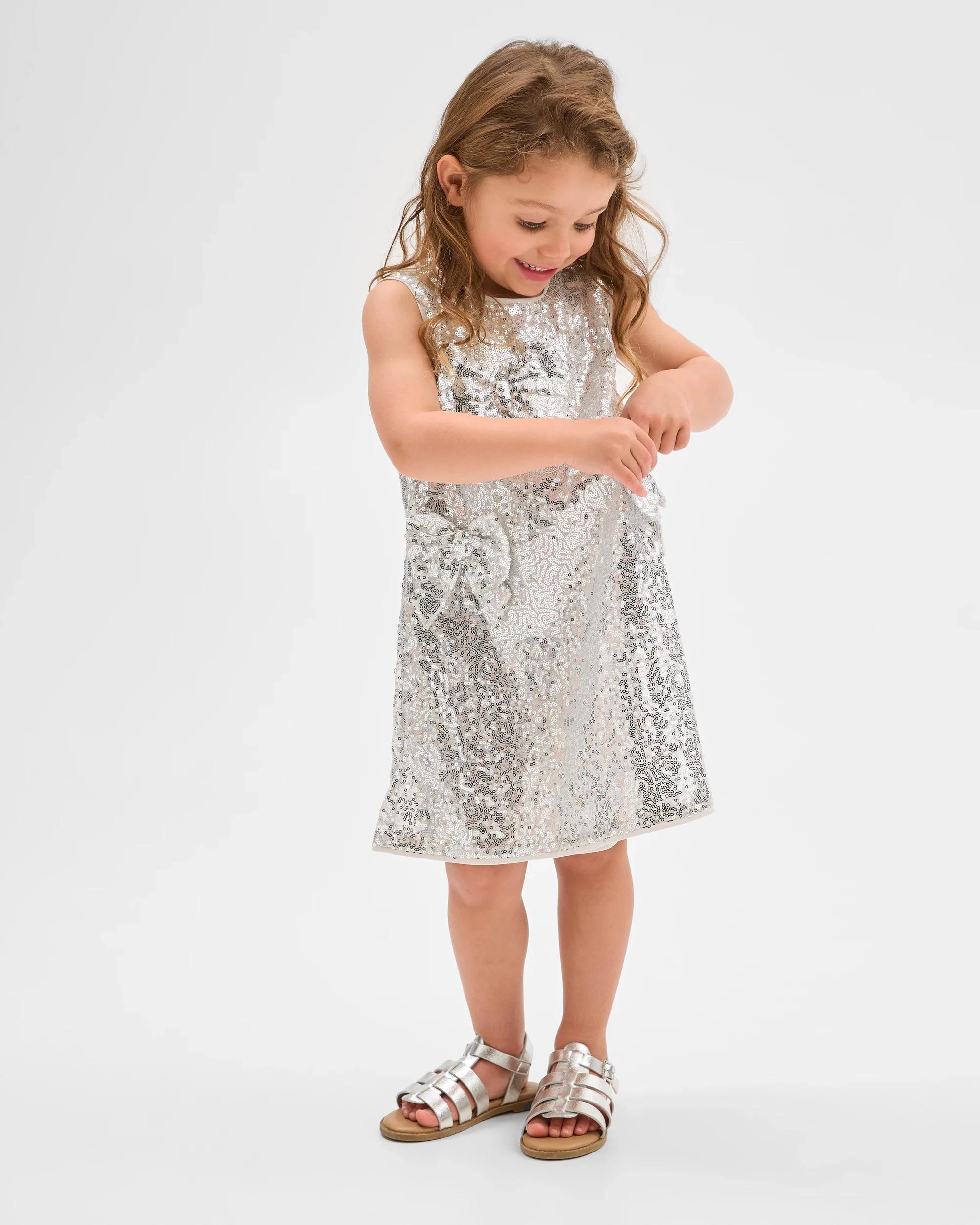 2 Target Kids Sequin Bow Dress SILVER, 2 of 8