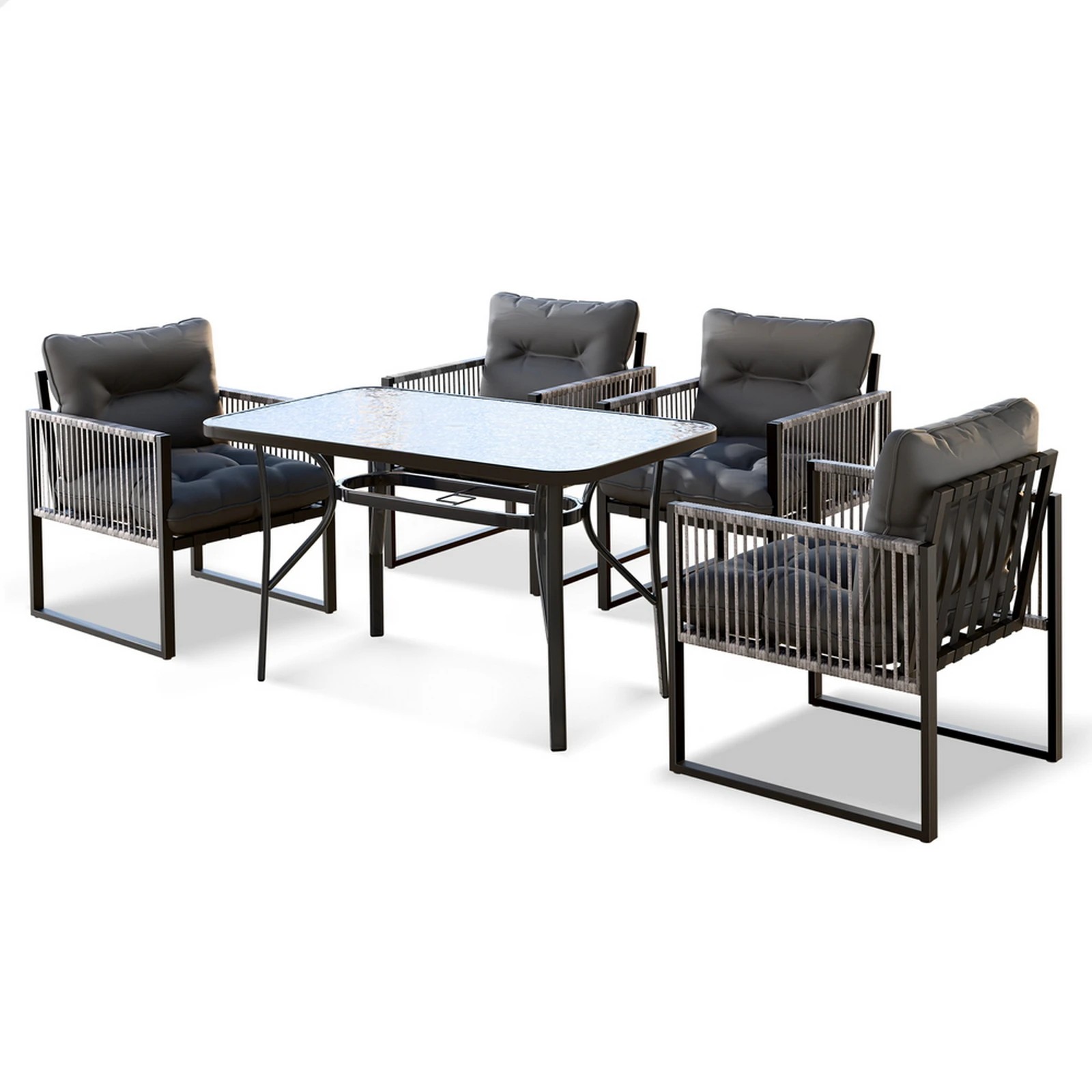 1 Alfordson Outdoor Dining Table Lounge Chairs Set Glass Patio Furniture Wicker - Grey, 1 of 10