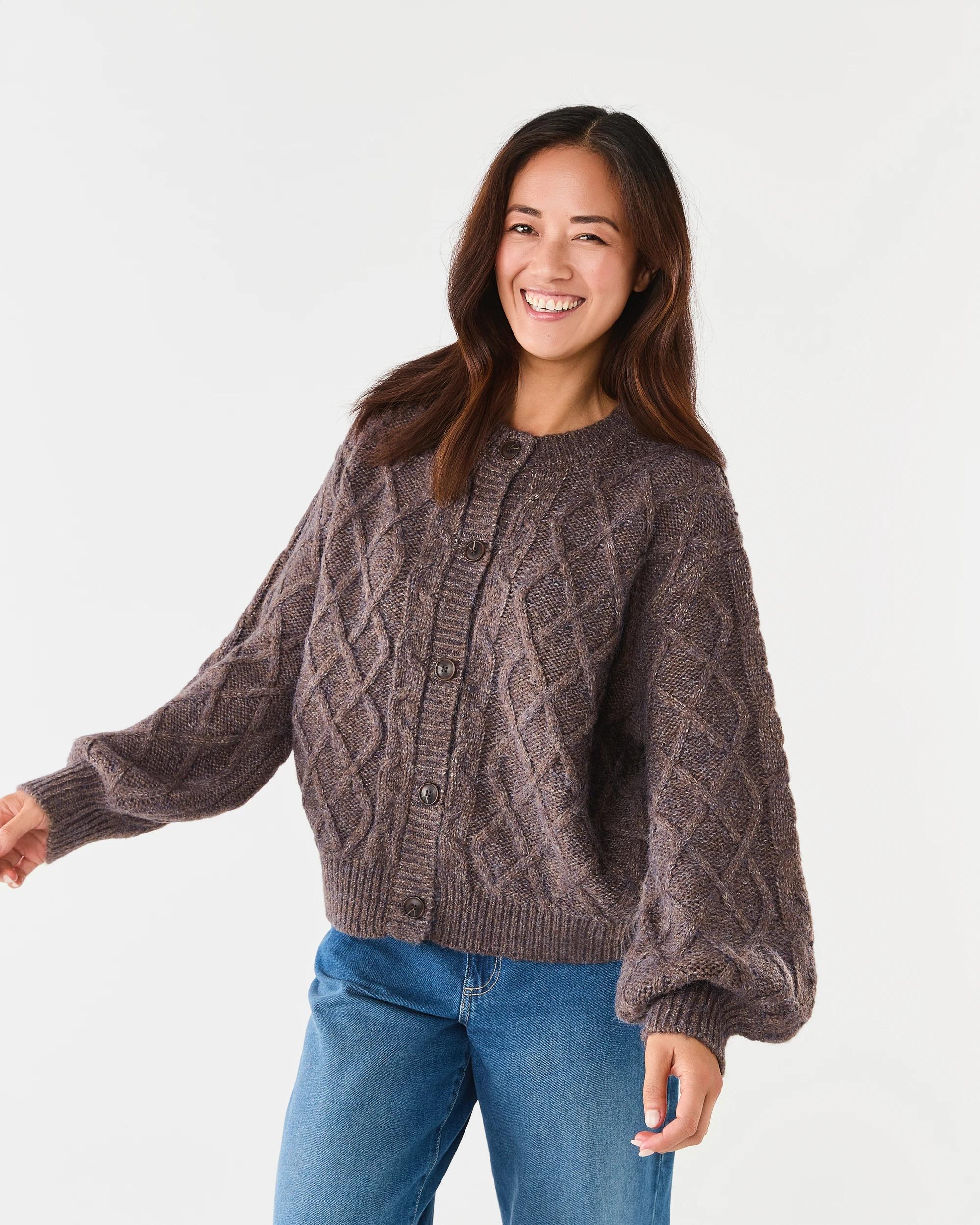 1 Cable Cardigan Taupe Mrl, 1 of 6