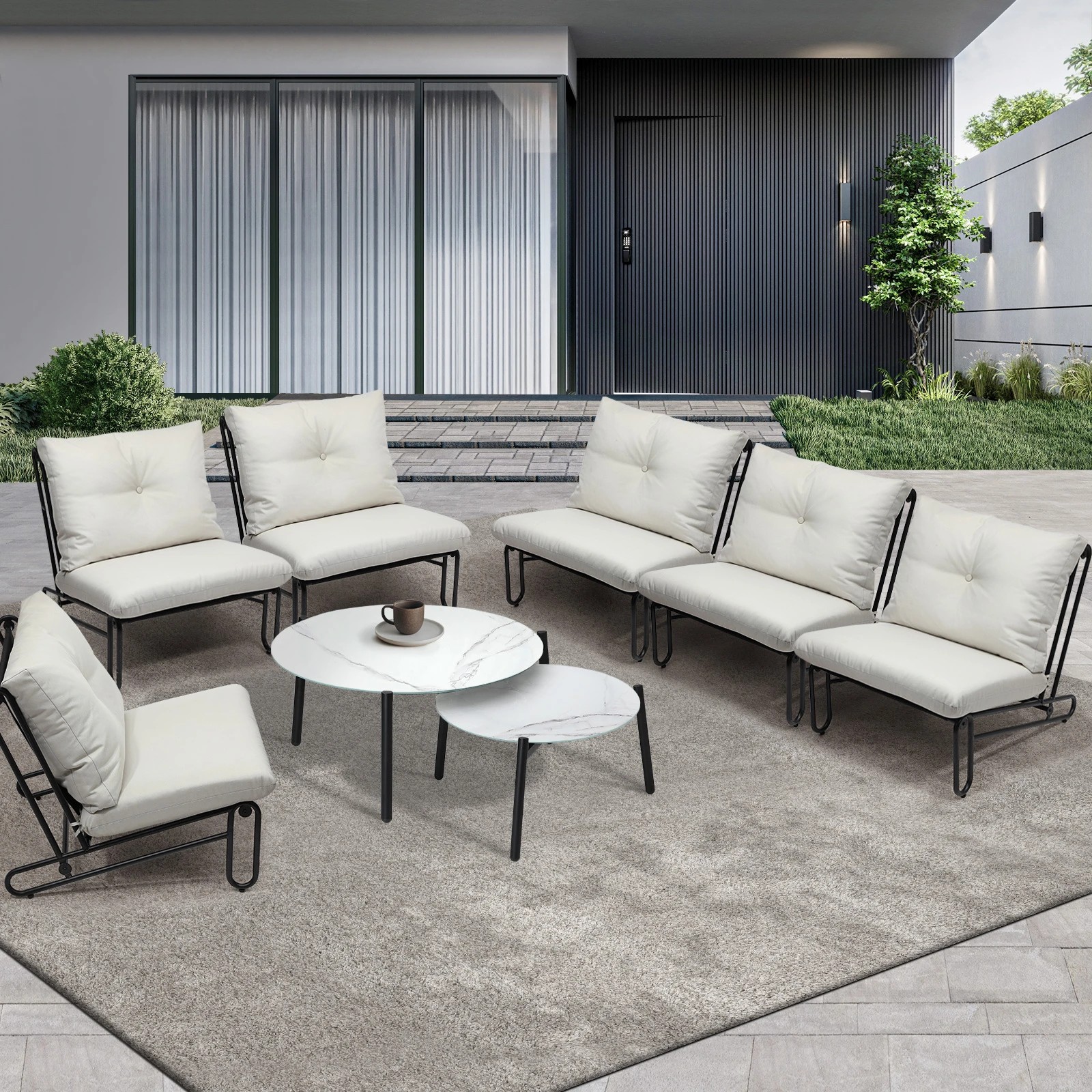 3 Livsip Outdoor Sofa Set 8 Piece Garden Patio Lounge Setting Table Chairs - Beige, 3 of 9