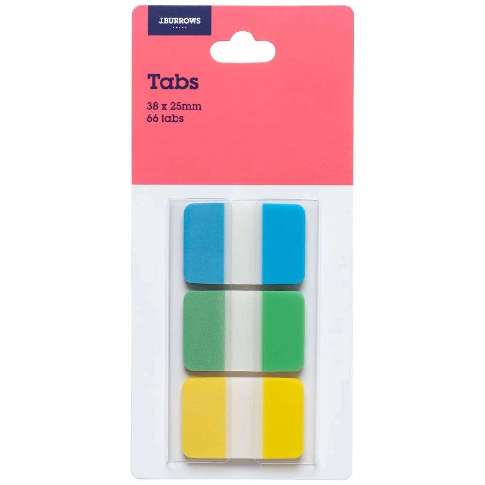 1 J.Burrows Tabs 25x38mm Blue/Green/Yellow 3 Pack, 1 of 3