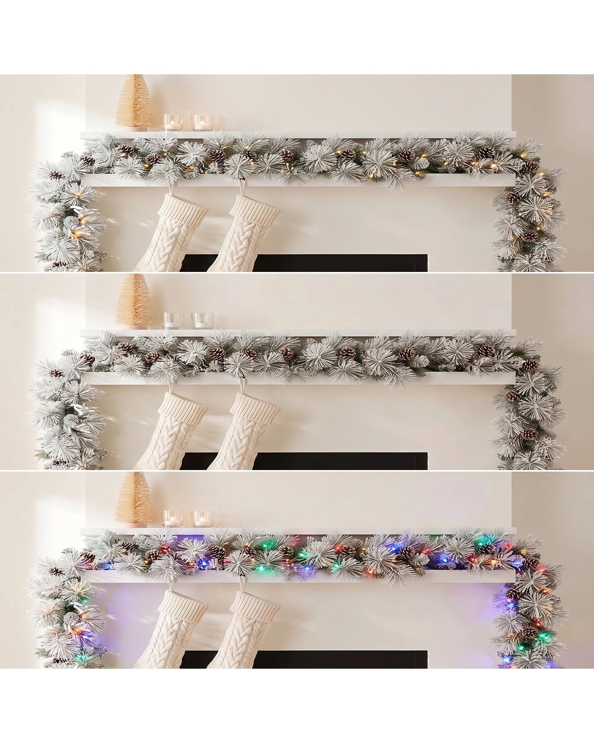 7 Christabelle 2.74m Pre-Lit Flocked Garland, Pine Cones, LED Timer - White, 7 of 9
