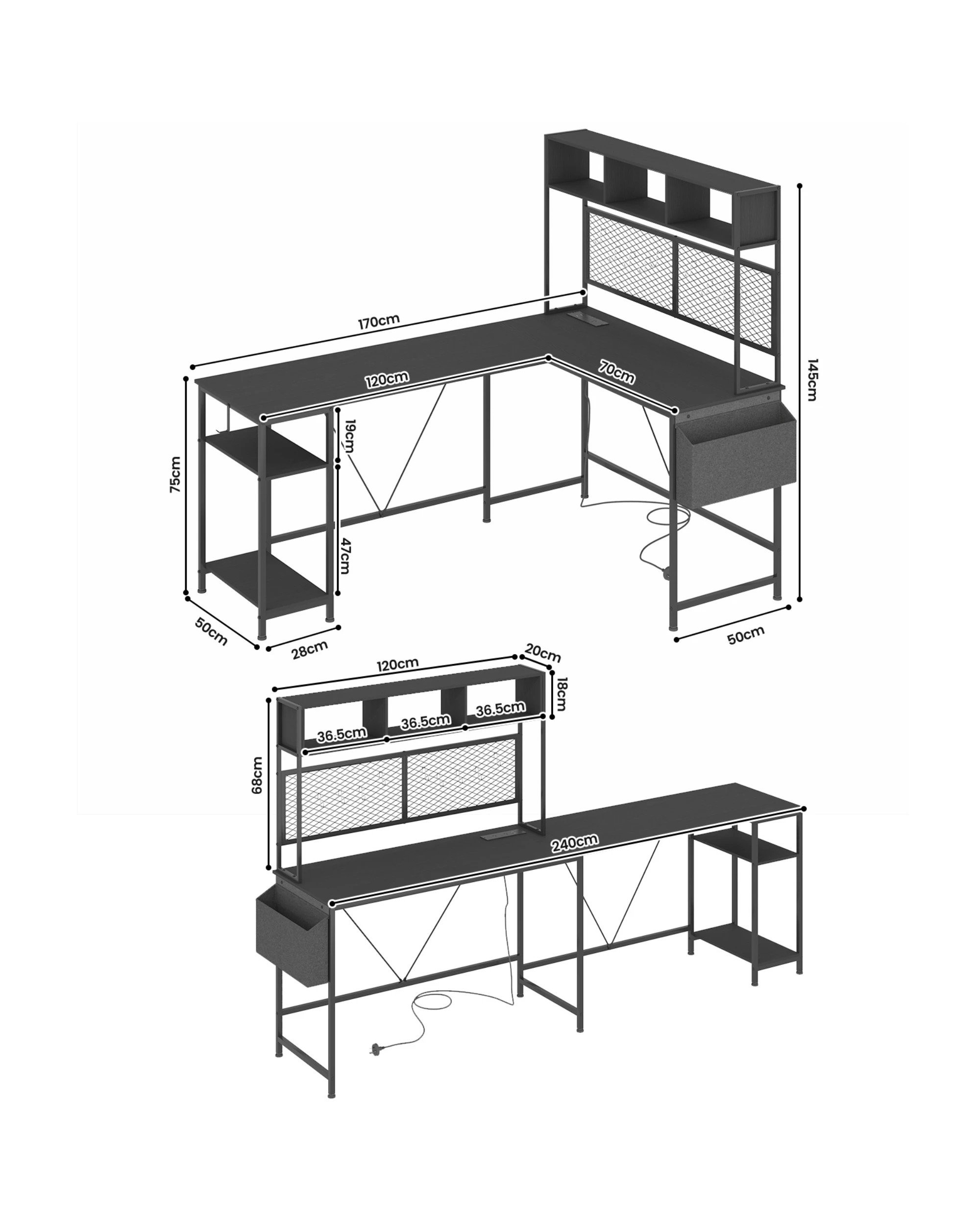 2 Advwin 170cm L Shaped Gaming Desk With Led Lights & Power Outlets Reversible Storage Shelf Computer Corner Desk Black, 2 of 10