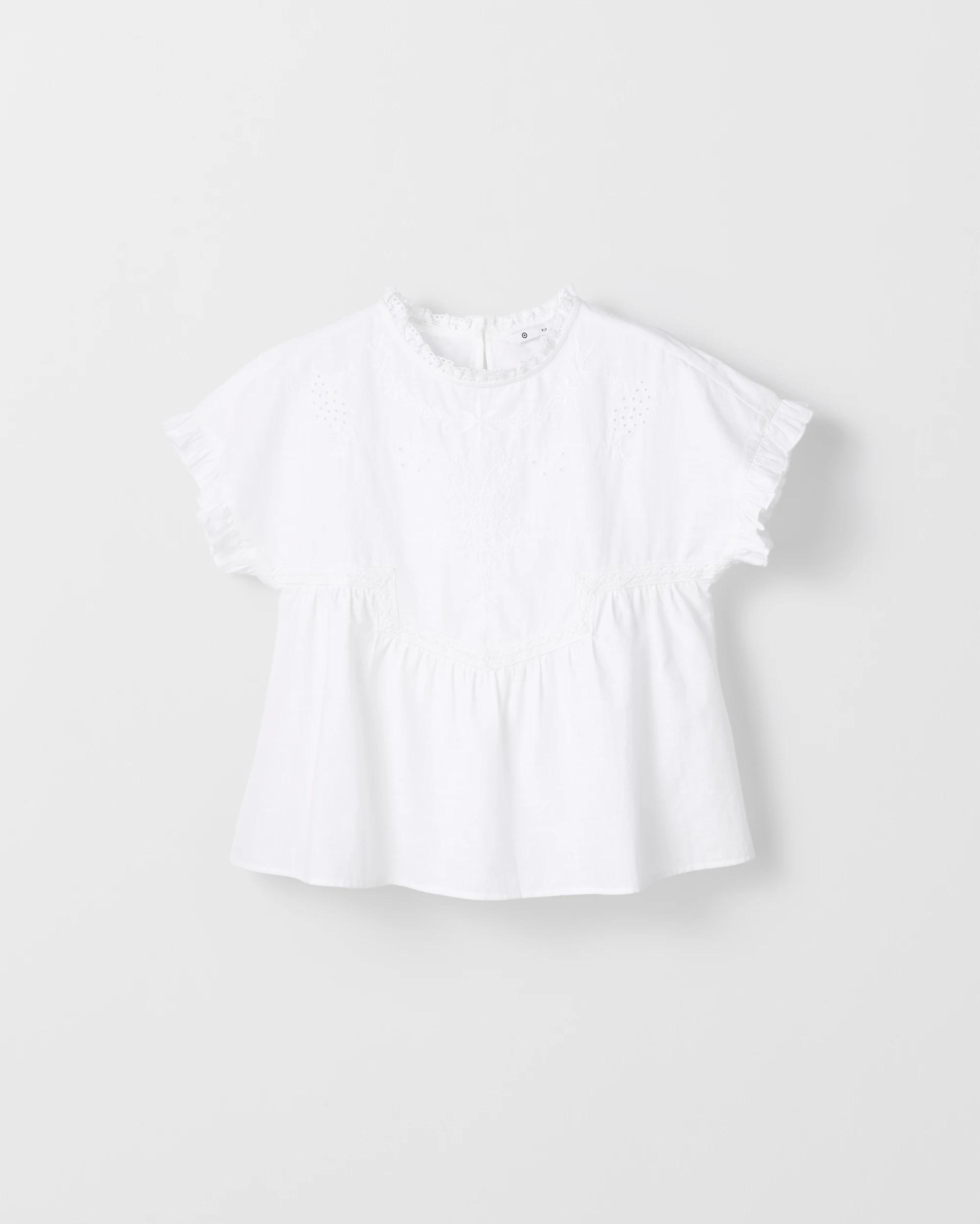 5 Target Kids Woven Short Sleeve Embroidered Top WHITE, 5 of 5