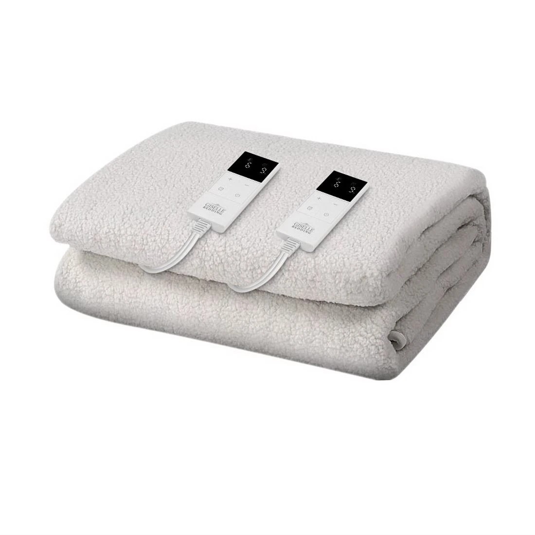 2 Giselle Electric Blanket Queen Fitted Heated Pad Fleecy Underlay Washable Winter - White, 2 of 8