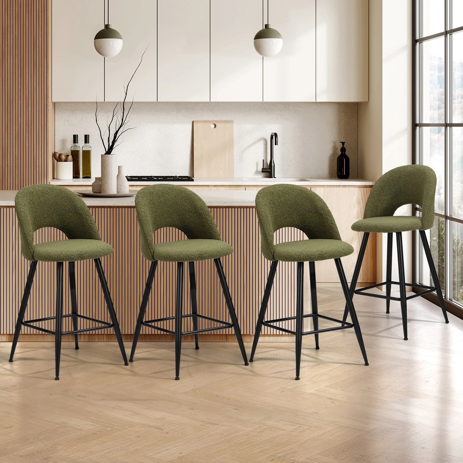 2 Oikiture 4x Bar Stools Kitchen Counter Stool Dining Chairs Boucle Horn
 - Green, 2 of 10