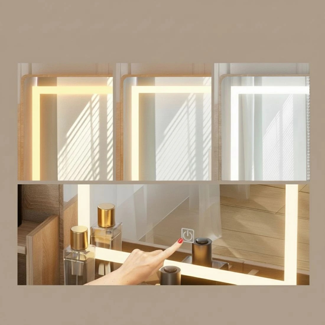 6 Artiss Dressing Table Set Stool Led Wood - Natural, 6 of 8