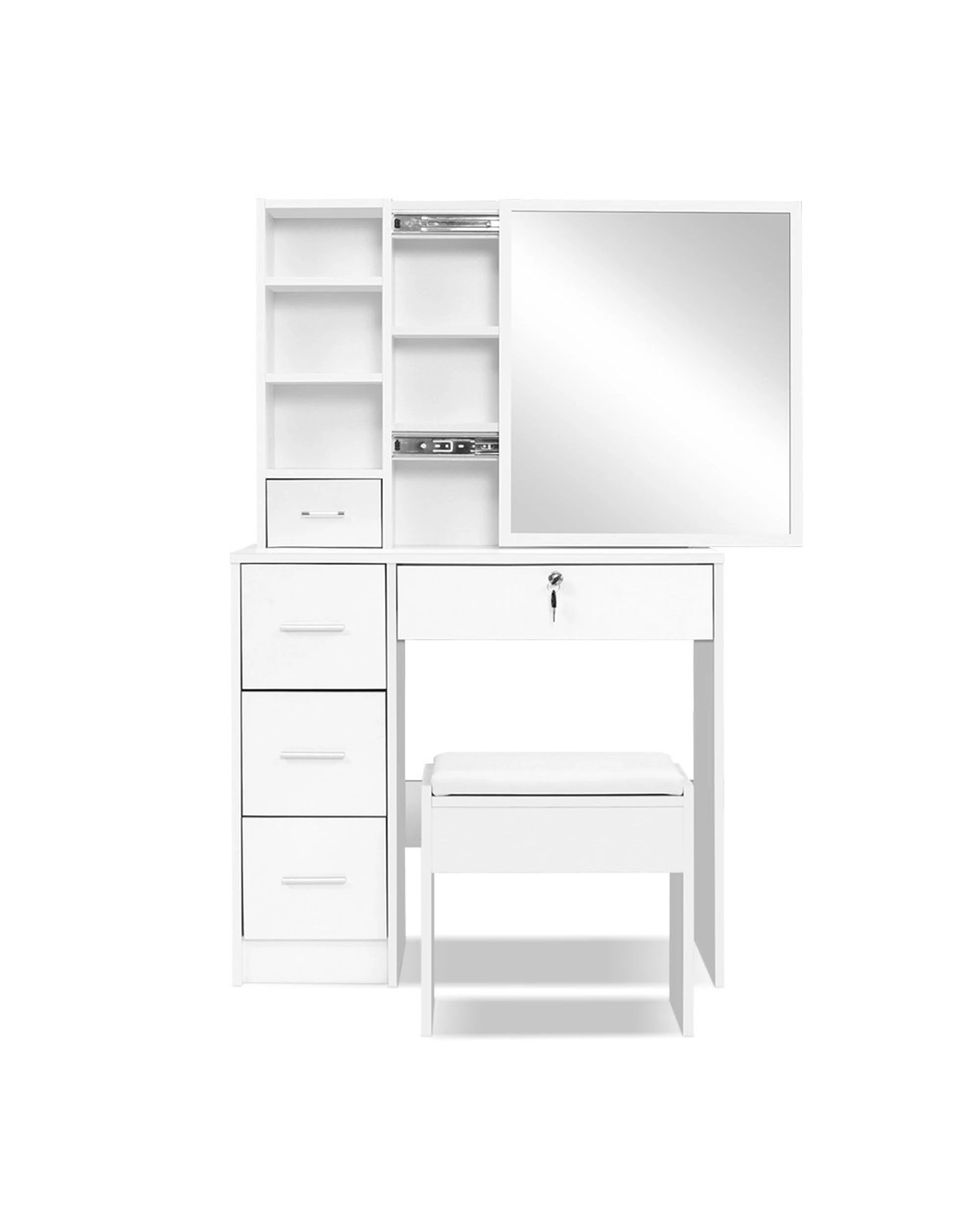1 Artiss Dressing Table Stool Set Sliding Mirror
 - White, 1 of 3