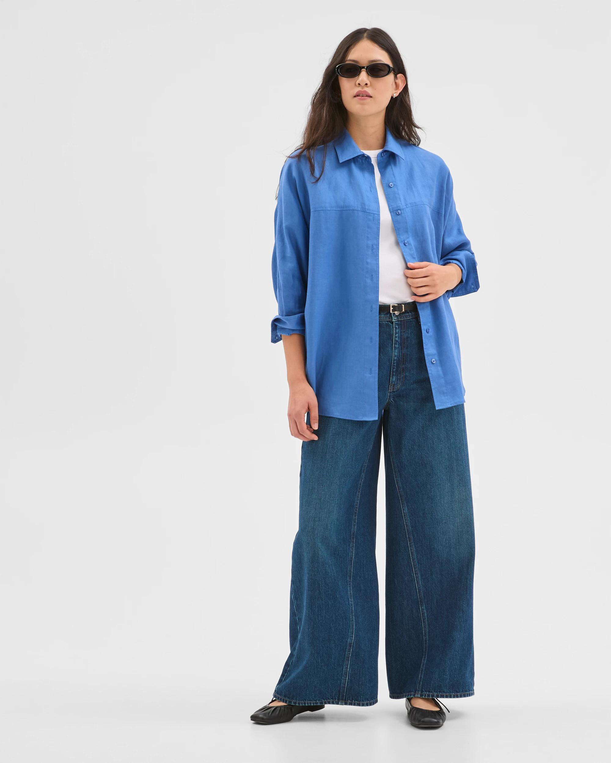 1 Target Woman European Linen Long Sleeve Shirt LAPIS BLUE, 1 of 5