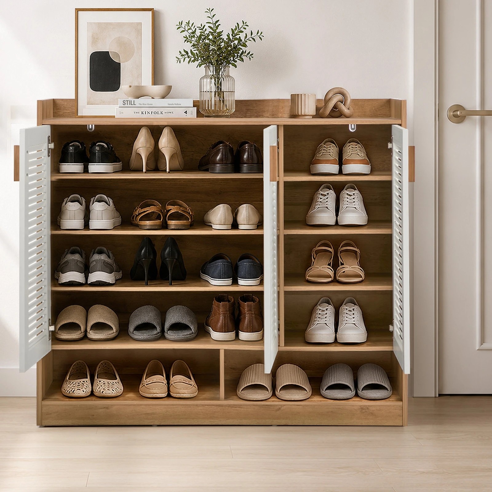 6 Oikiture Shoe Storage Cabinet 5-Tier Rack 3 Doors Organiser Shelf Cupboard - Multi, 6 of 8