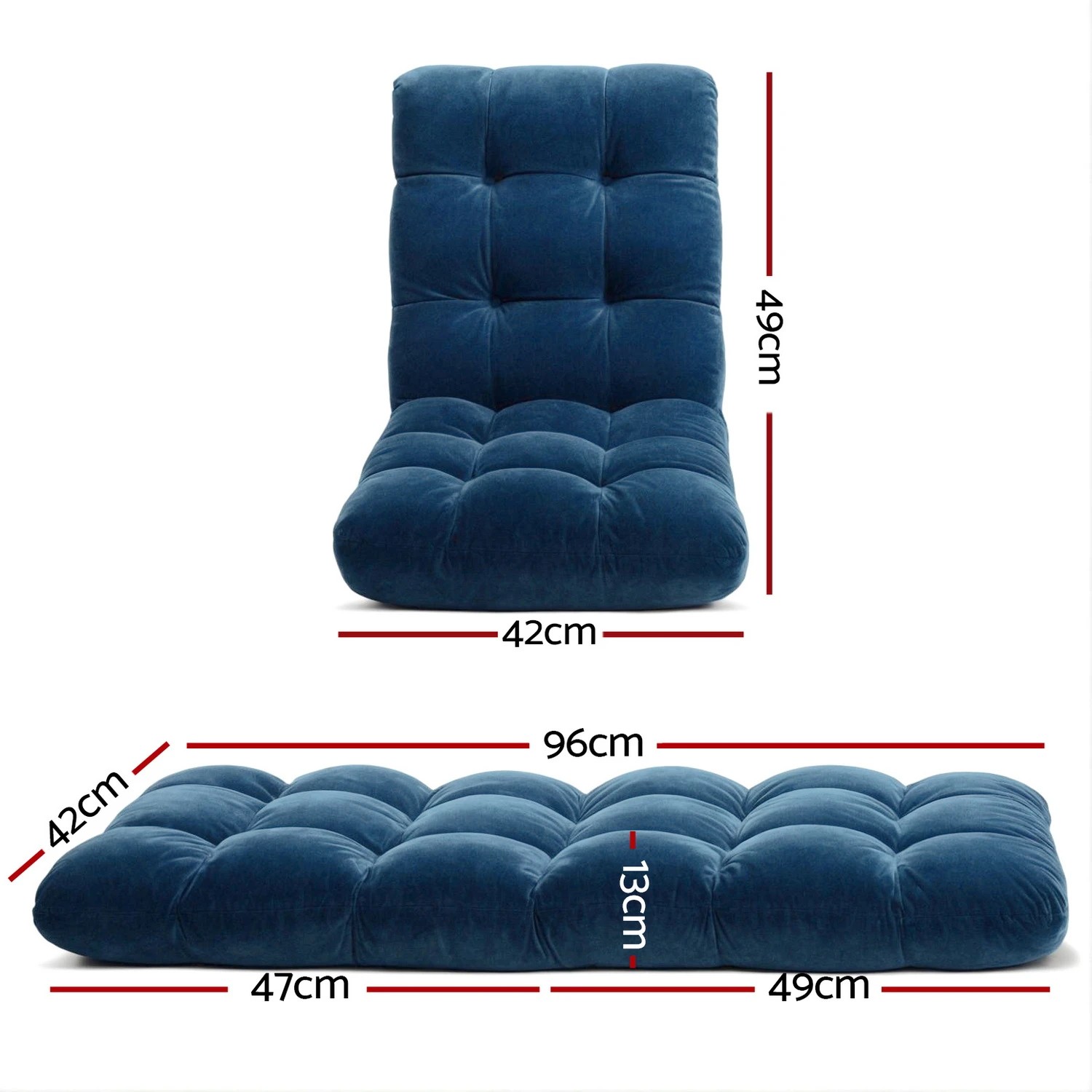 2 Artiss 2PCS Floor Lounge Sofa Bed Flannel Fabric - Blue, 2 of 2