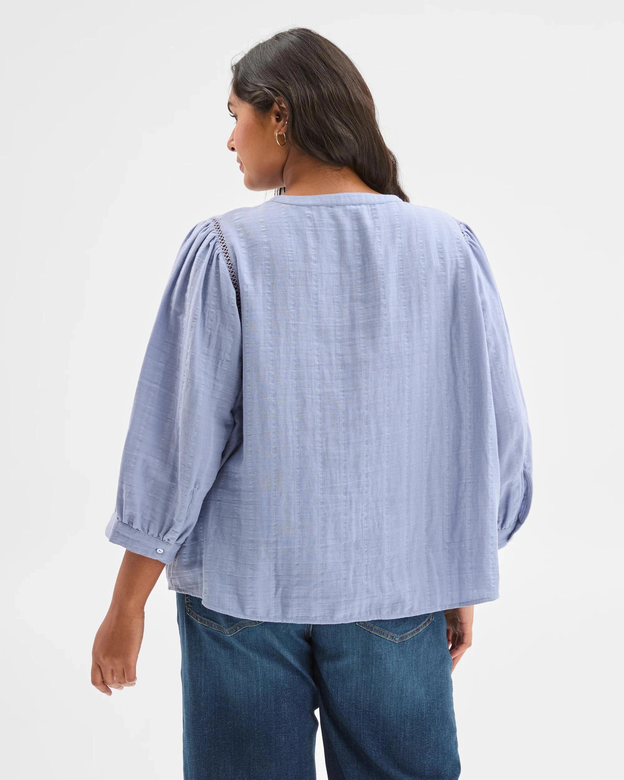 6 Target Curve Plus Size 3/4 Sleeve Double Cloth Woven Top DUSTY BLUE, 6 of 6