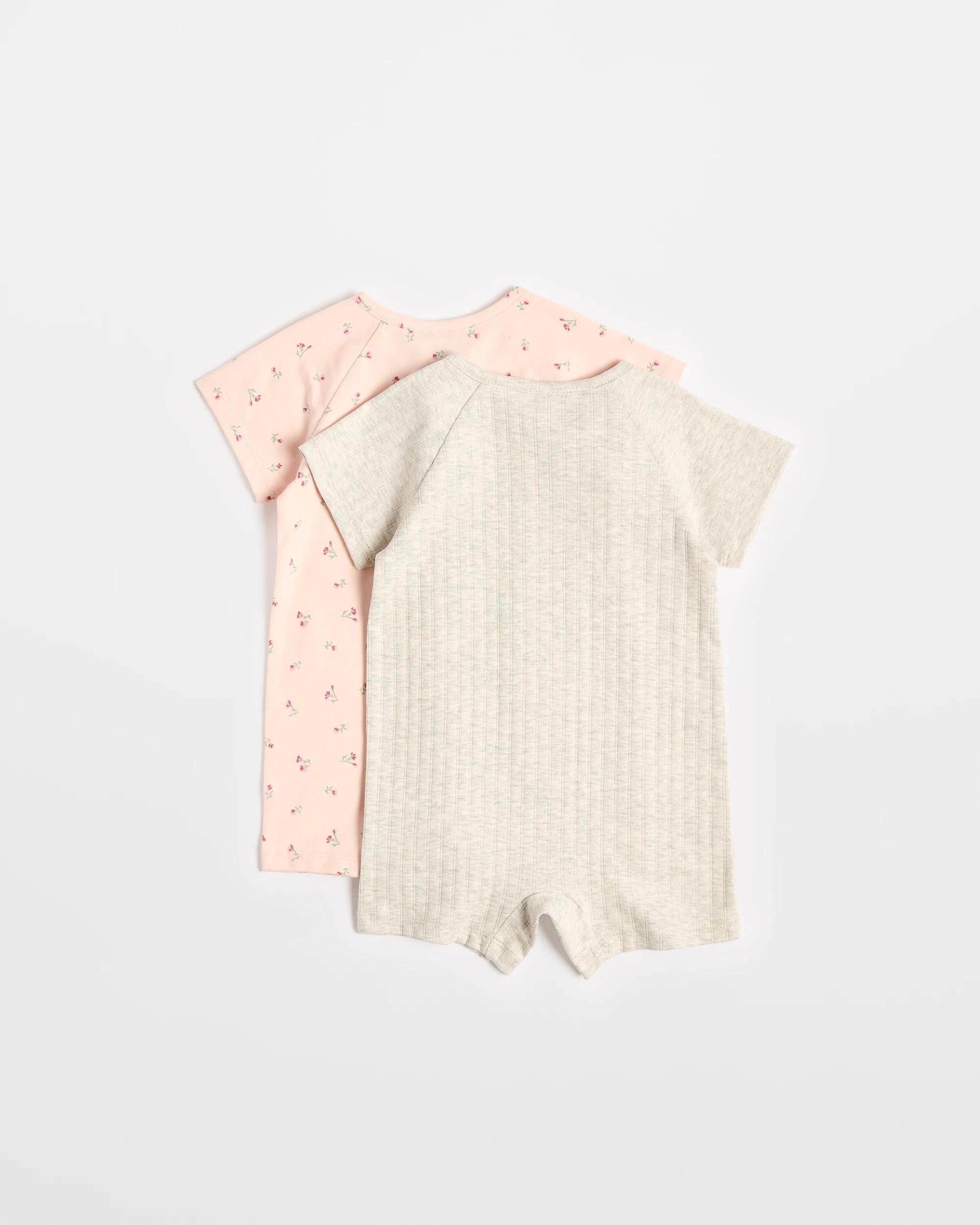 2 Target Baby Baby Organic Cotton Zip Romper 2 Pack PINK DAISY/PINK MARLE, 2 of 7