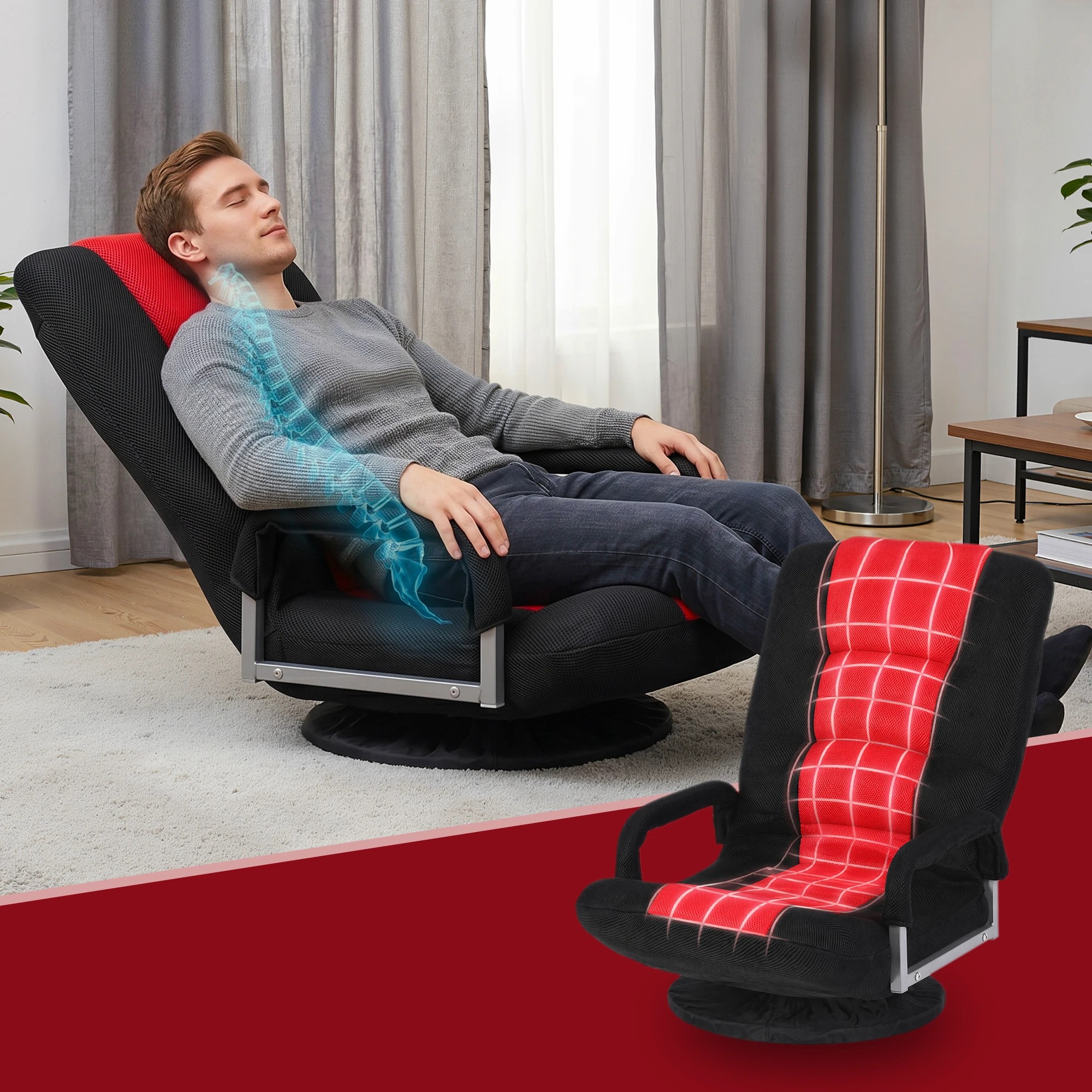 6 Artiss Floor Gaming Chair with 360 Swivel, 6-Position Backrest for Gaming - Multi, 6 of 8