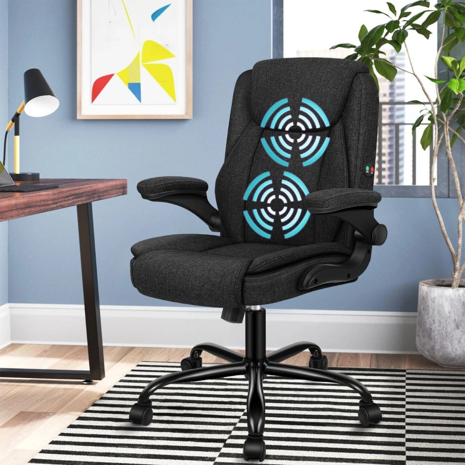 2 Alfordson Massage Office Chair Executive Computer Gaming Seat Linen Fabric - Black, 2 of 10