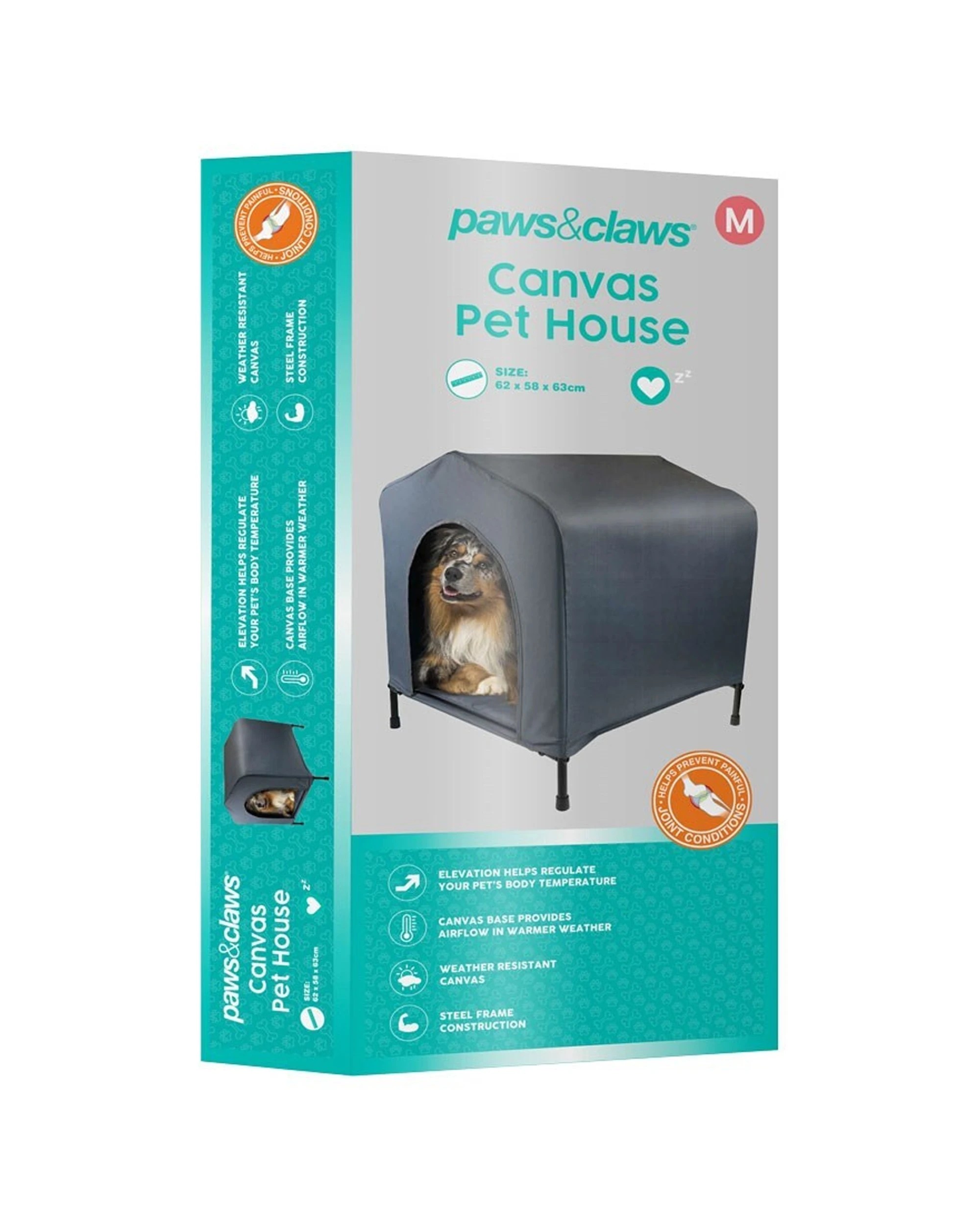 2 Paws And Claws Medium 62x63cm Canvas Elevated Pet House With Cushion Black - Black, 2 of 3