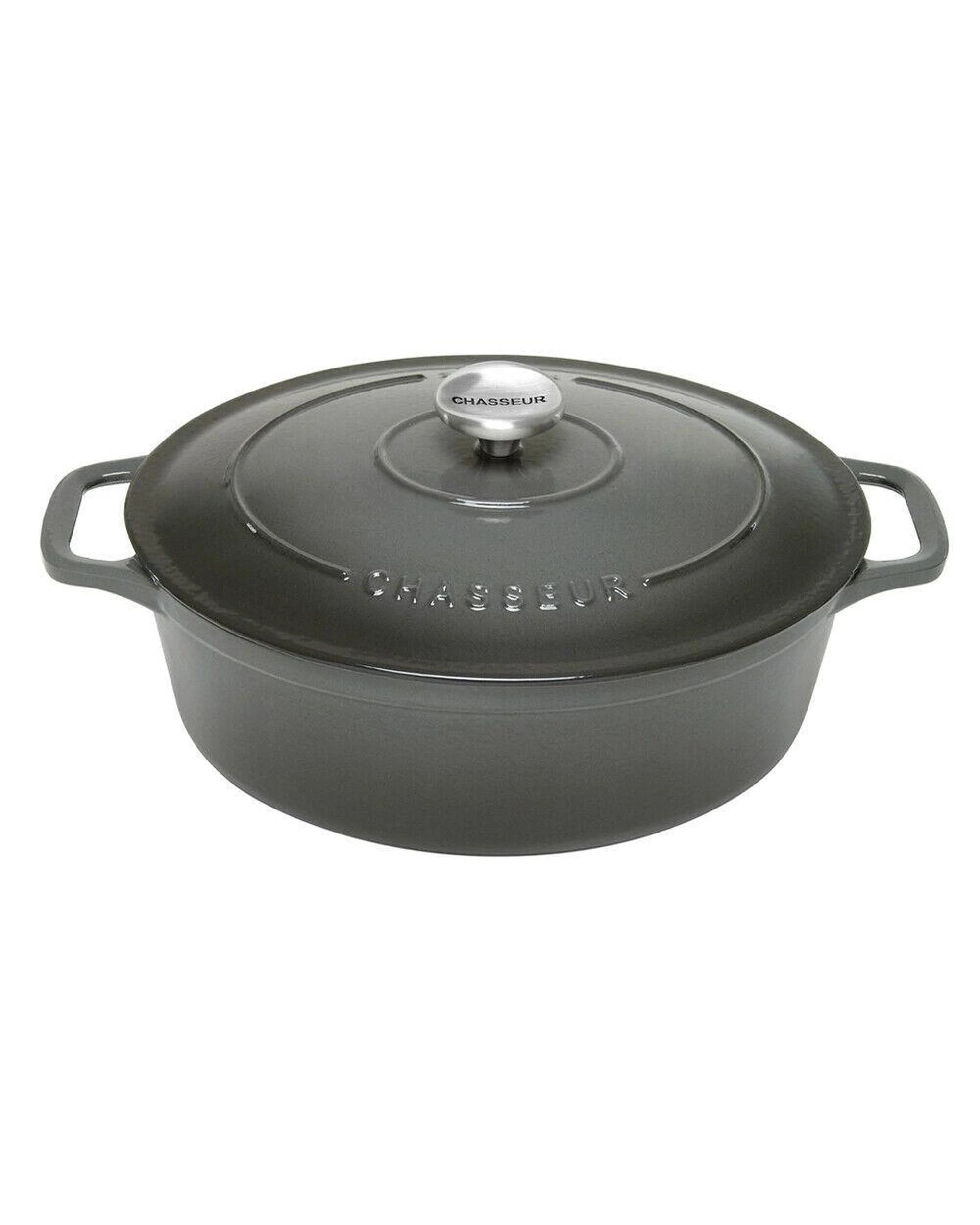 1 Chasseur Oval French Oven 27cm  4L Caviar - Grey, 1 of 3