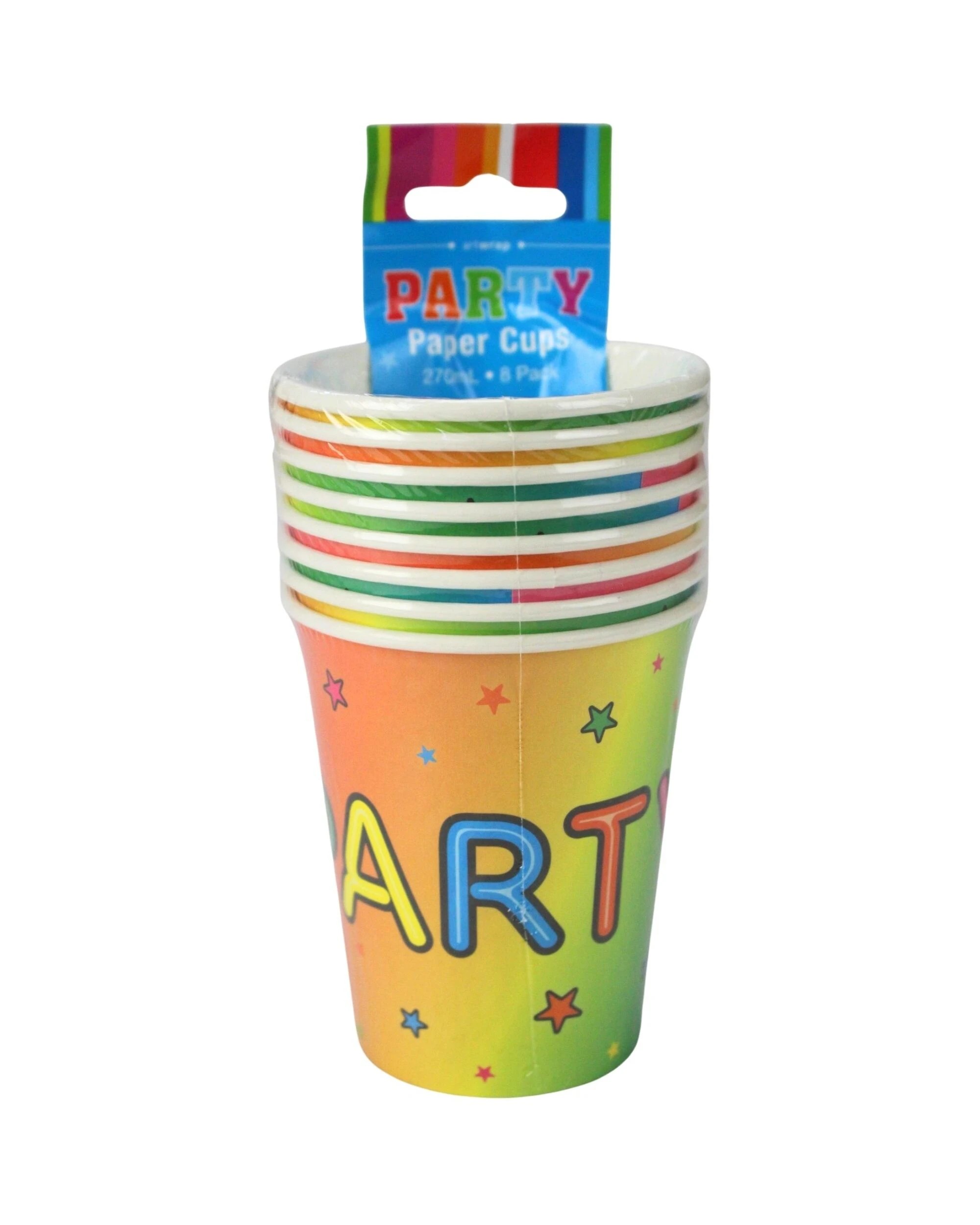 3 Design Group Neon Party Paper Cups 270ml Pack of 8 - Multi, 3 of 3